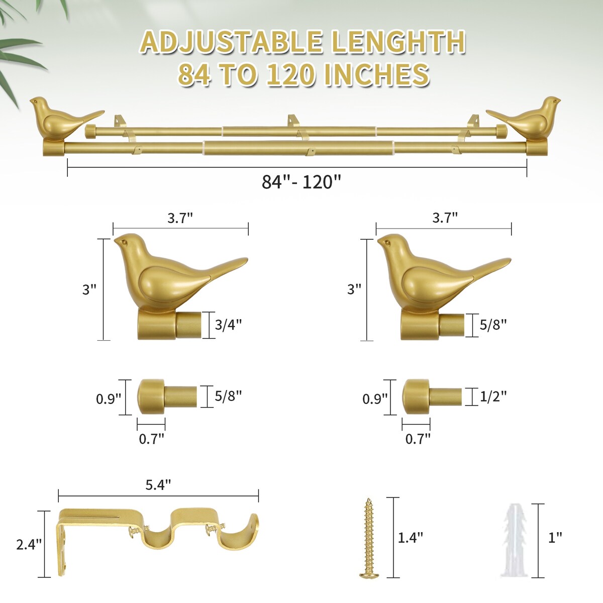 MERIVILLE 3/4 Diameter Farmhouse Double Window Curtain Rod, Bird Finials