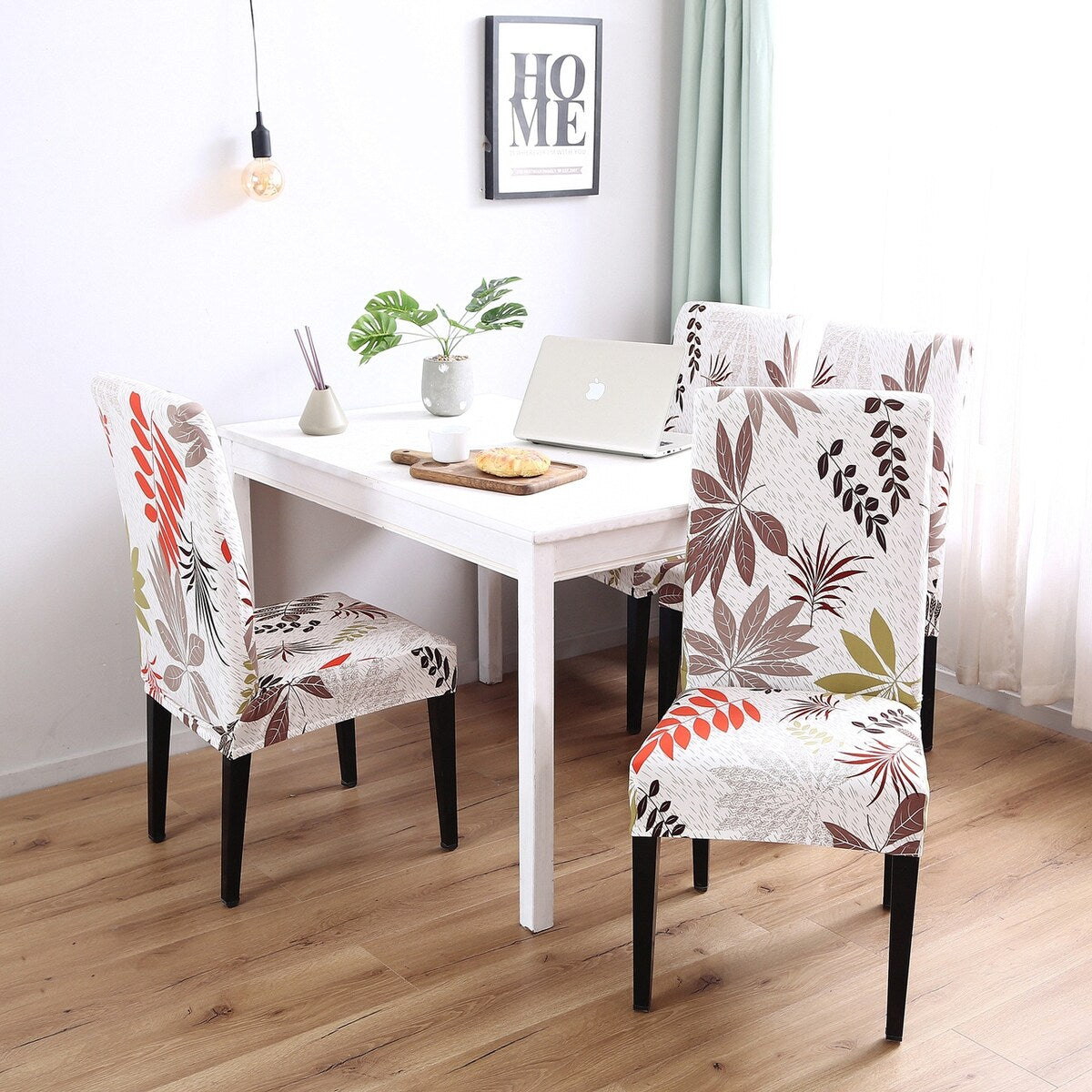 Enova Home Elastic Elegant Polyester and Spandex Stretch Washable Dining Chair Slipcover 2 Pcs