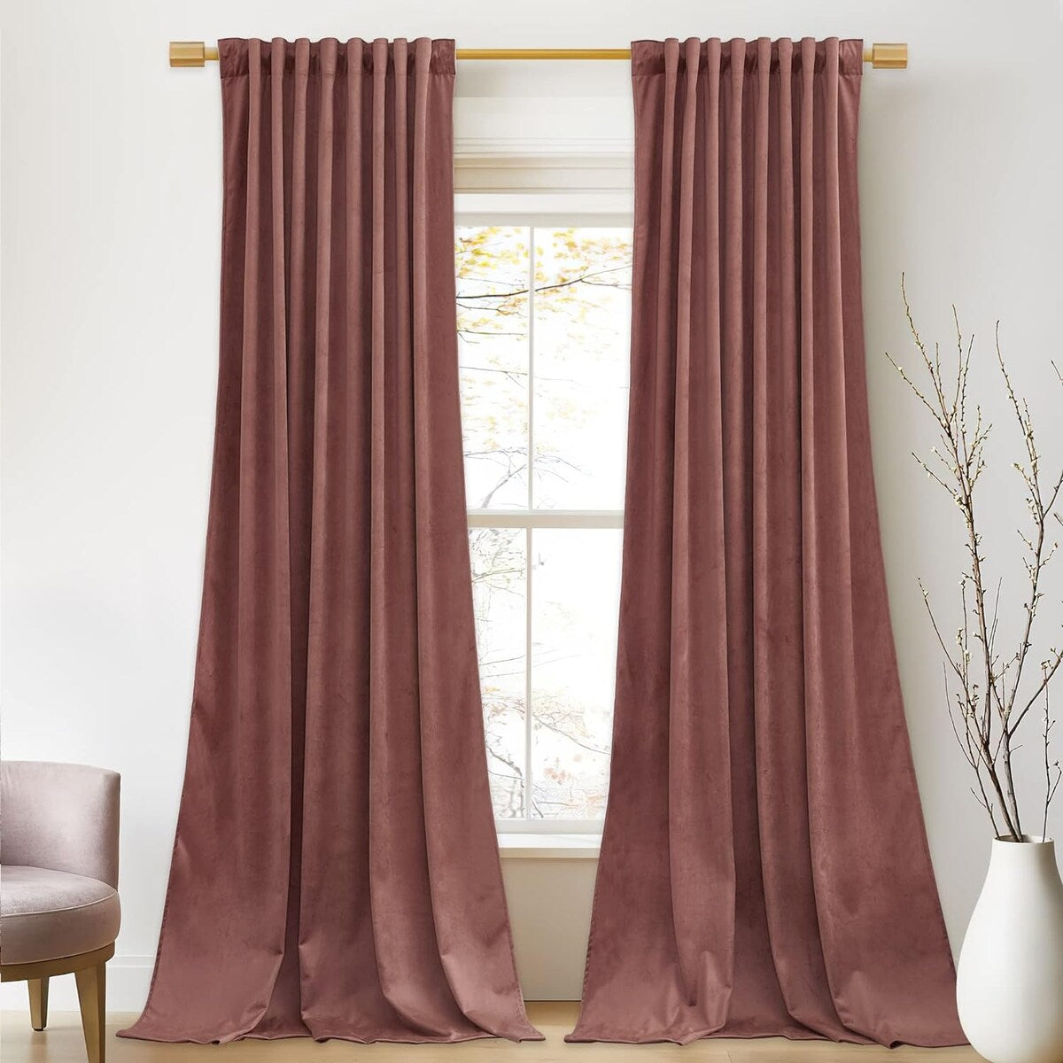 Velvet Curtains , Back Tab Heavy Thick Living Room Drapes Light Blocking Privacy Protect Curtain Panels , W52 x L96, 2 Panels