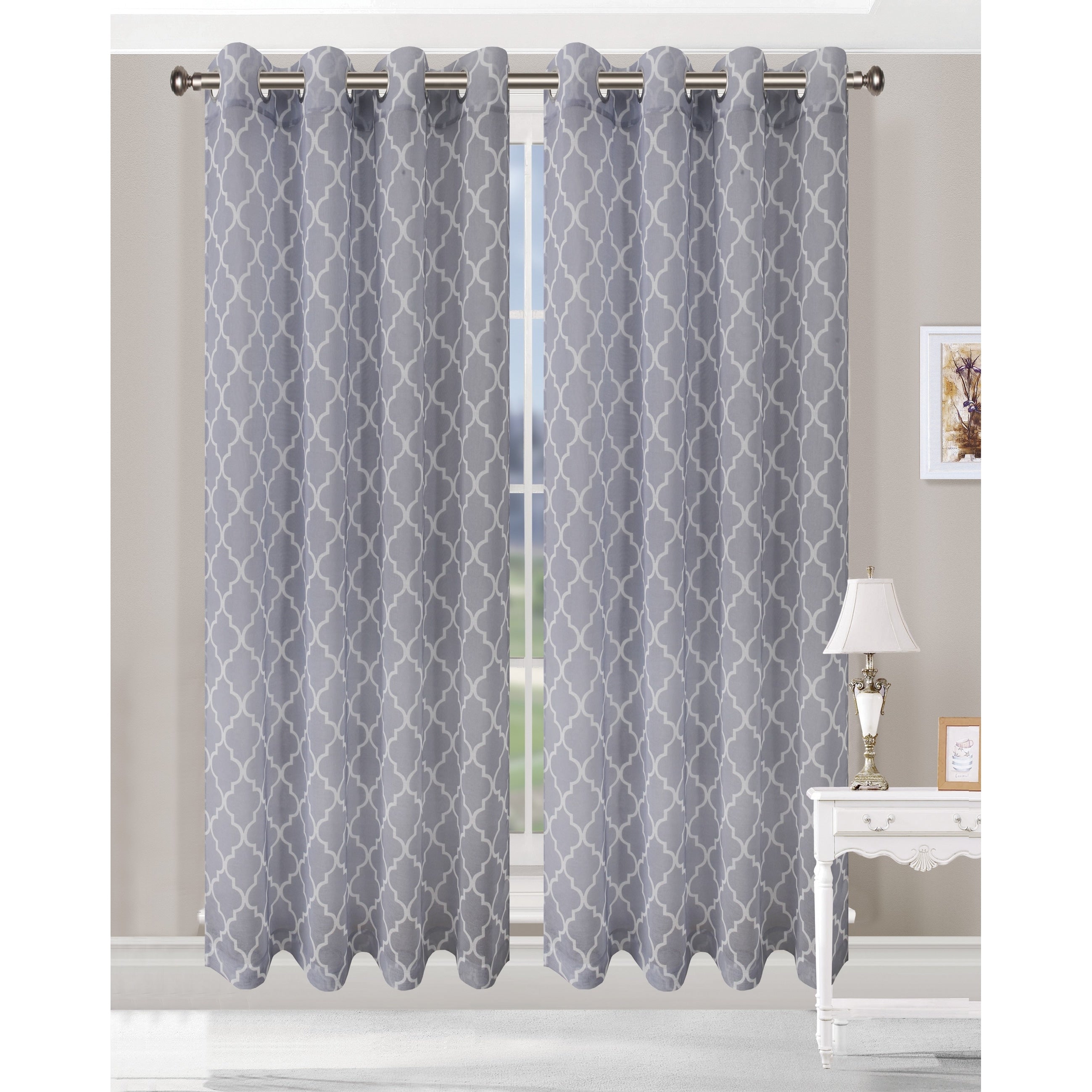 Superior Printed Trellis Sheer Grommet Curtain Panel - (Set of 2)