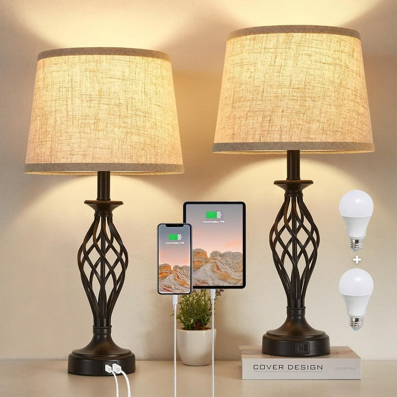 Modern Bedside Lamp Bedroom Table Lamp (Set of 2) - 12D x 12W x 23.8H