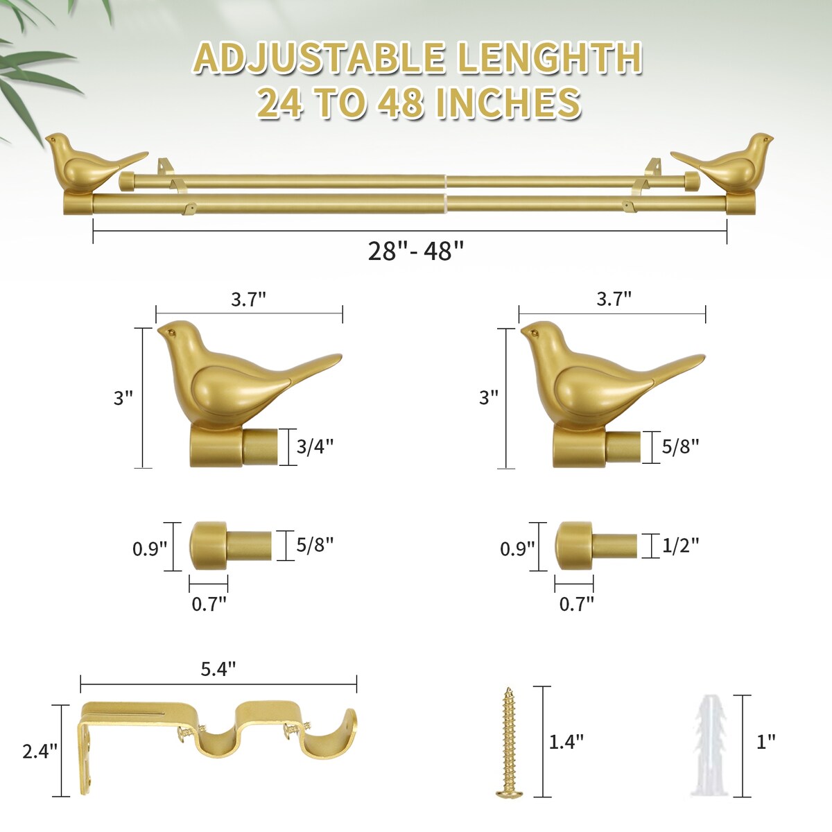 MERIVILLE 3/4 Diameter Farmhouse Double Window Curtain Rod, Bird Finials