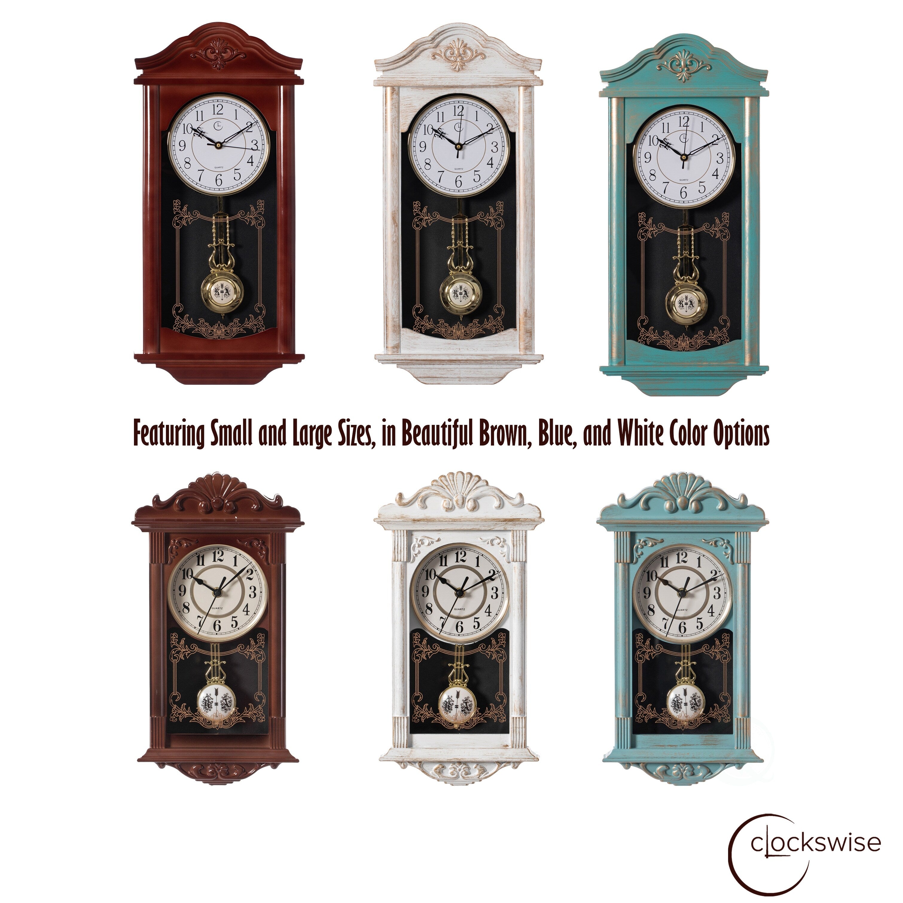 Clockswise Vintage Grandfather Wood-Looking Plastic Pendulum Decorative Battery-Operated Wall Clock Brown, for Home Decor
