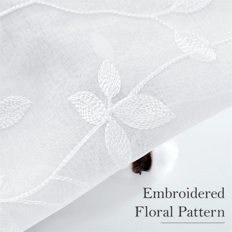 2 Panels Embroidered Leaf Pattern Curtains