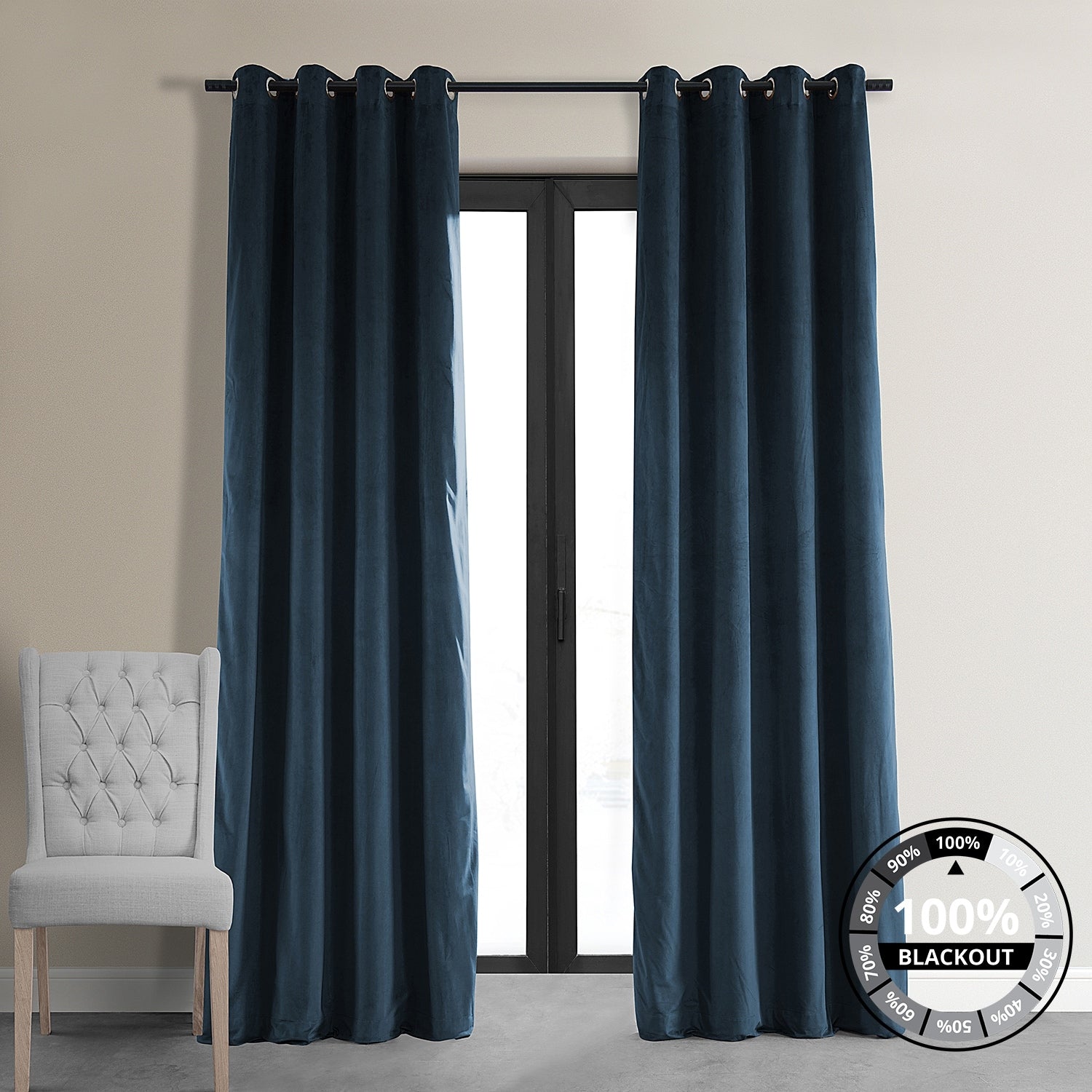 Exclusive Fabrics Midnight Blue Grommet Velvet Blackout Single Curtain (1 Panel)