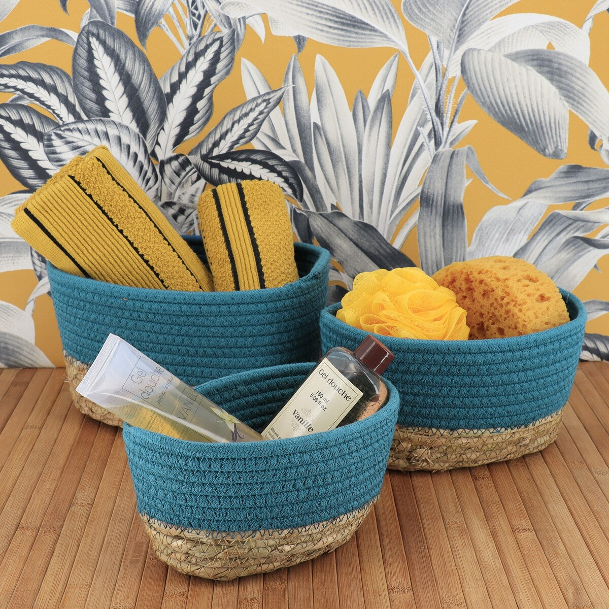 Cotton Storage Baskets Organizer Padang Set of 3 - 9 in. L x 5.9 in. D x 5.3 in. H