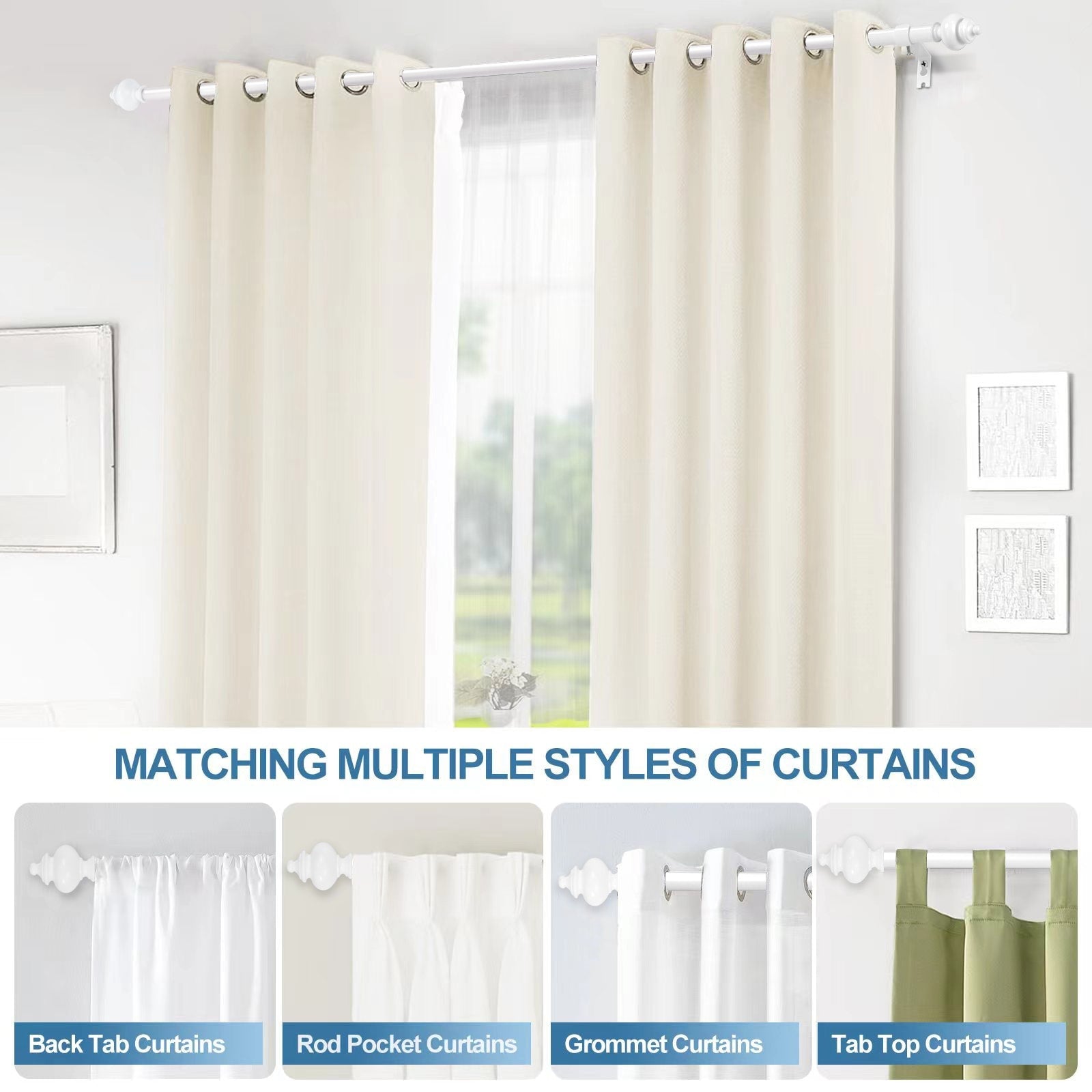 Modern Window Drapery Curtain Rod Set with 8 to 24 Rings