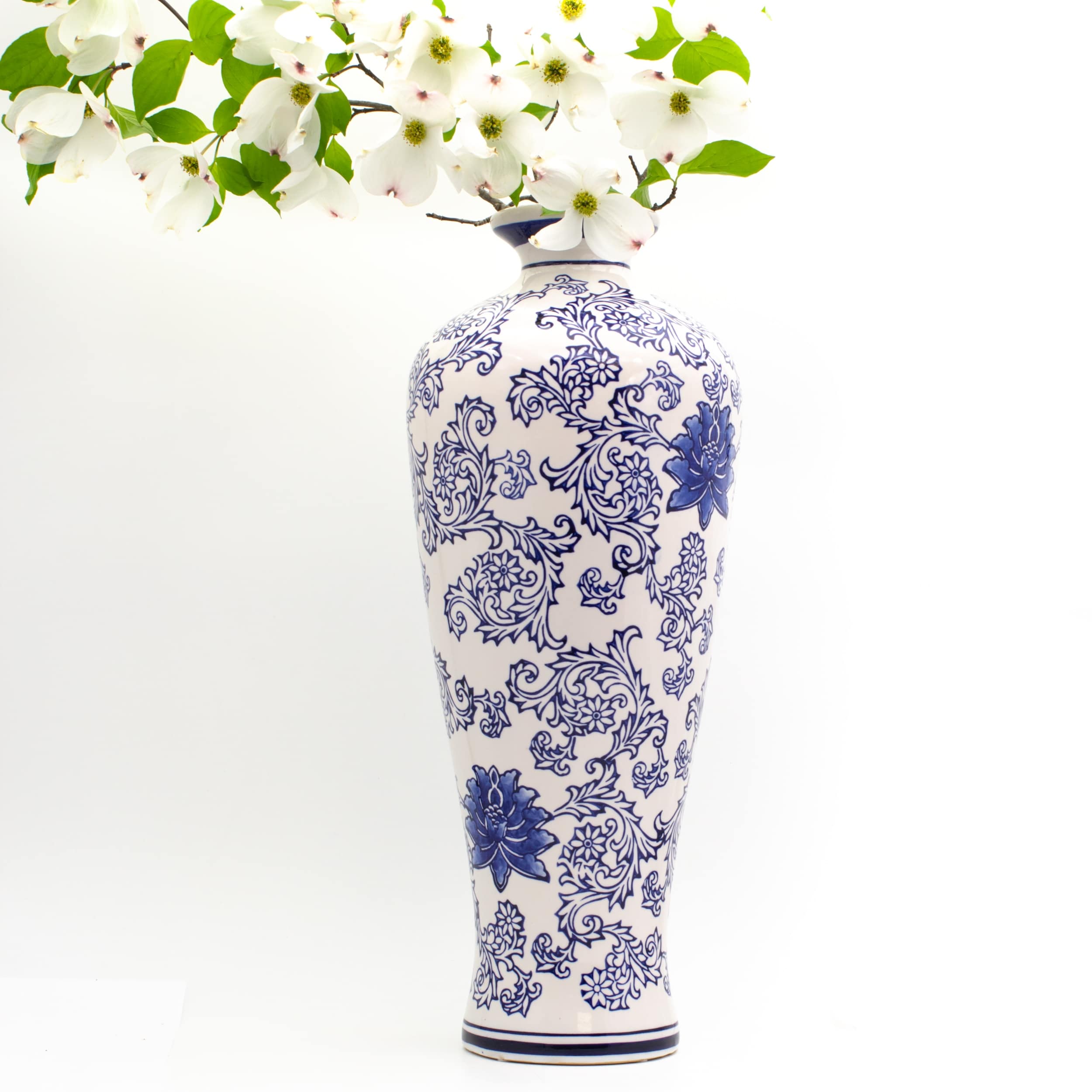 Euro Ceramica Blue Garden 20 White Tall Vase