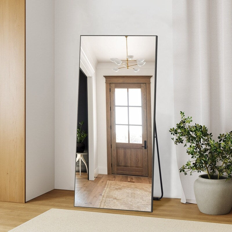 Modern Glam Rectangular Full-length Floor Mirror Wall Mount for Living Room