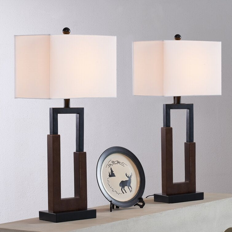 30 Wood/Black Table Lamp Set With USB (Set of 2)