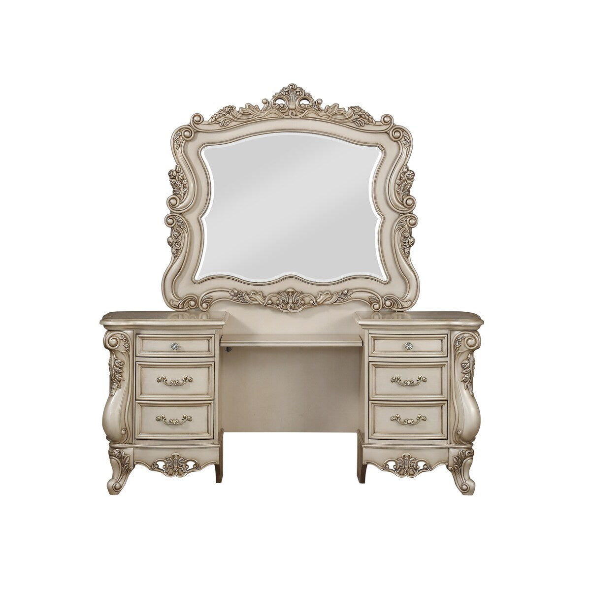 ACME Gorsedd Vanity Desk and Mirror in Gold Ivory - Gold Ivory