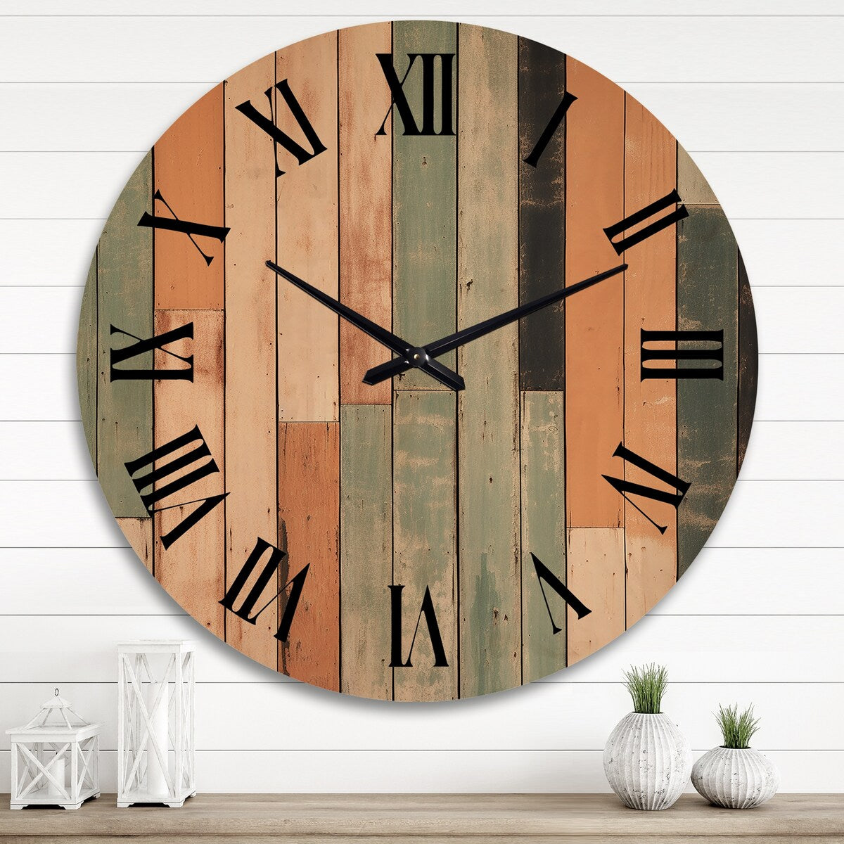 Designart Vertical Elegance Minimal Retrovisions II Abstract Midcentury Oversized Wood Wall Clock