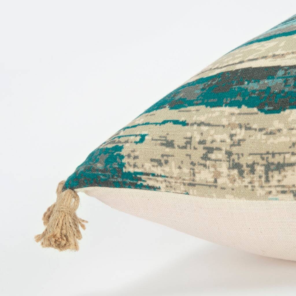 Teal Tassel Abstract Throw Pillow