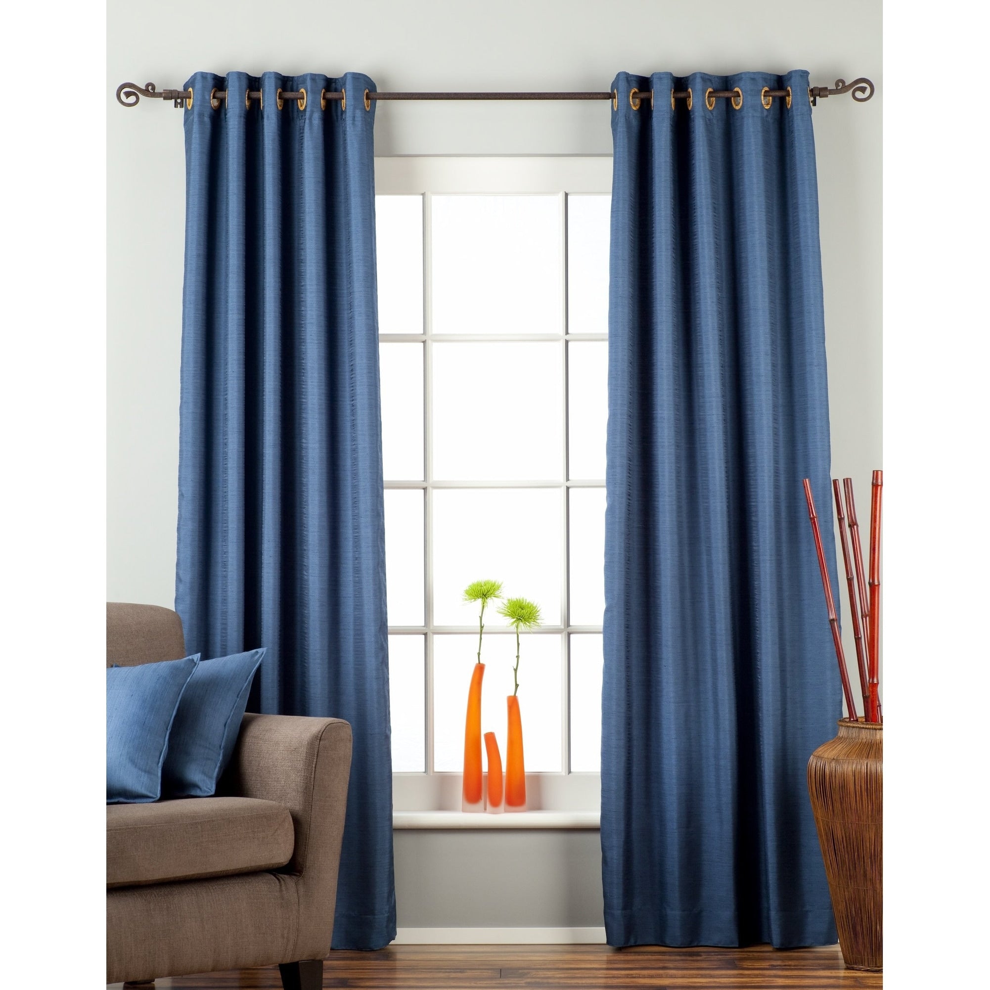 Blue Ring Top Matka Raw Silk Curtain / Drape / Panel - Piece