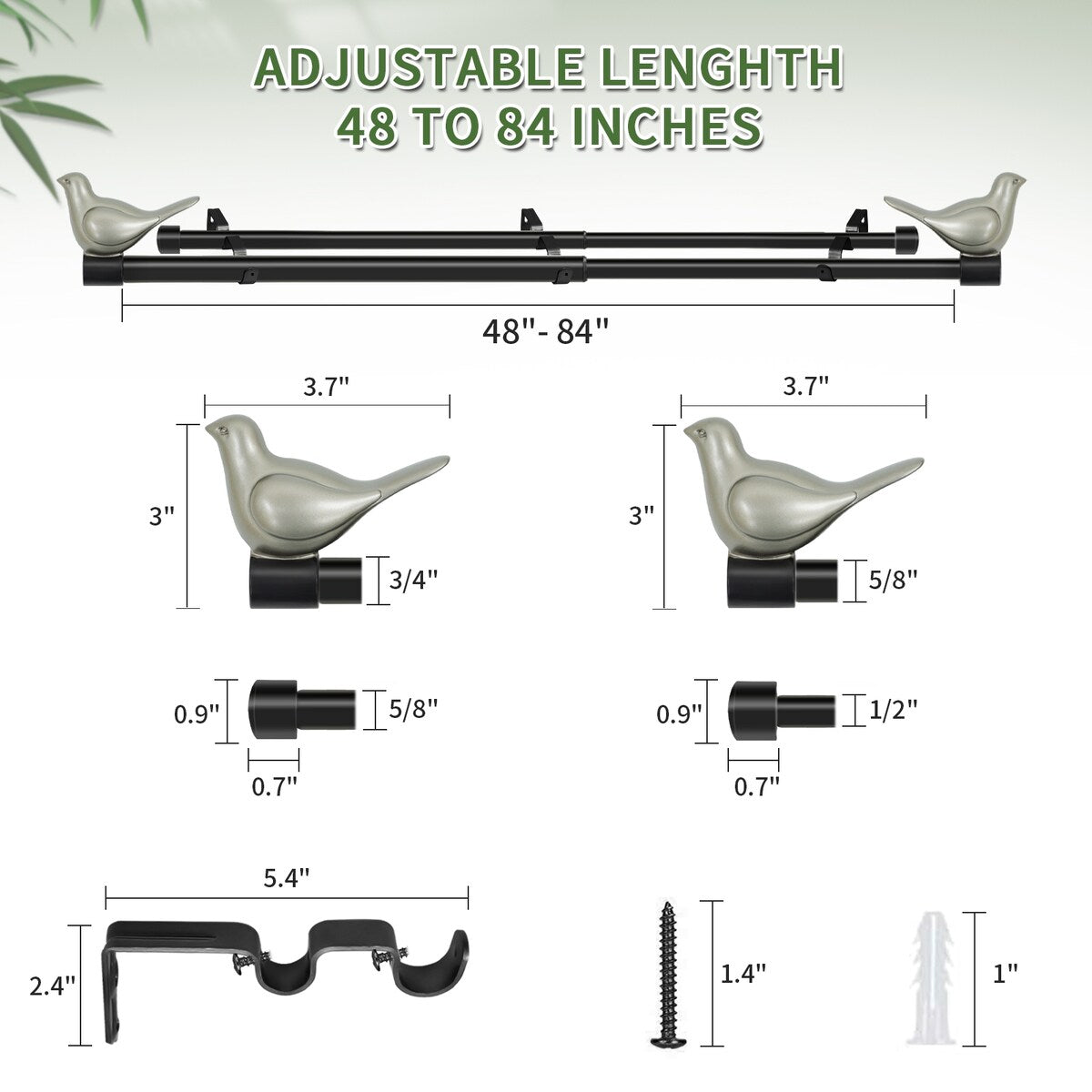 MERIVILLE 3/4 Diameter Farmhouse Double Window Curtain Rod, Bird Finials