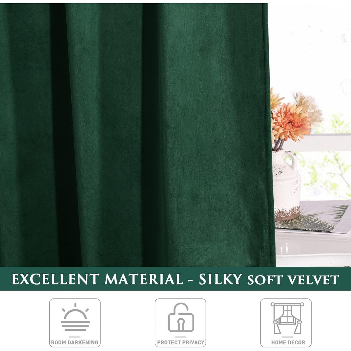 Natural Curtains for Nursery Bedroom Soft Velvet W42 x L96, 2 Panels