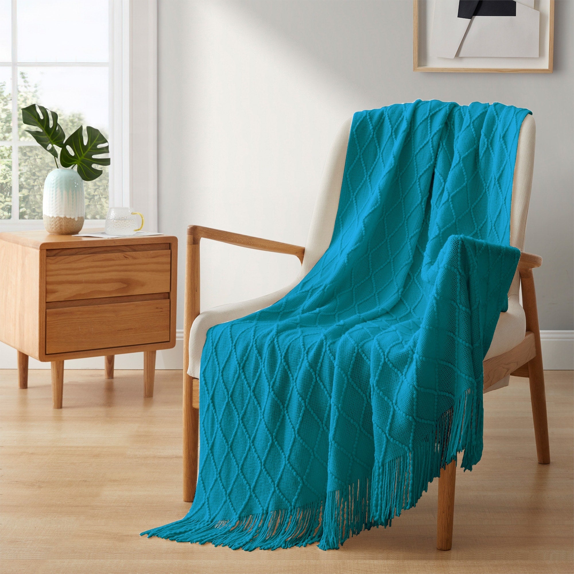 Lightweight 50x60 Diamond Knit Throw Blanket Couch Cover