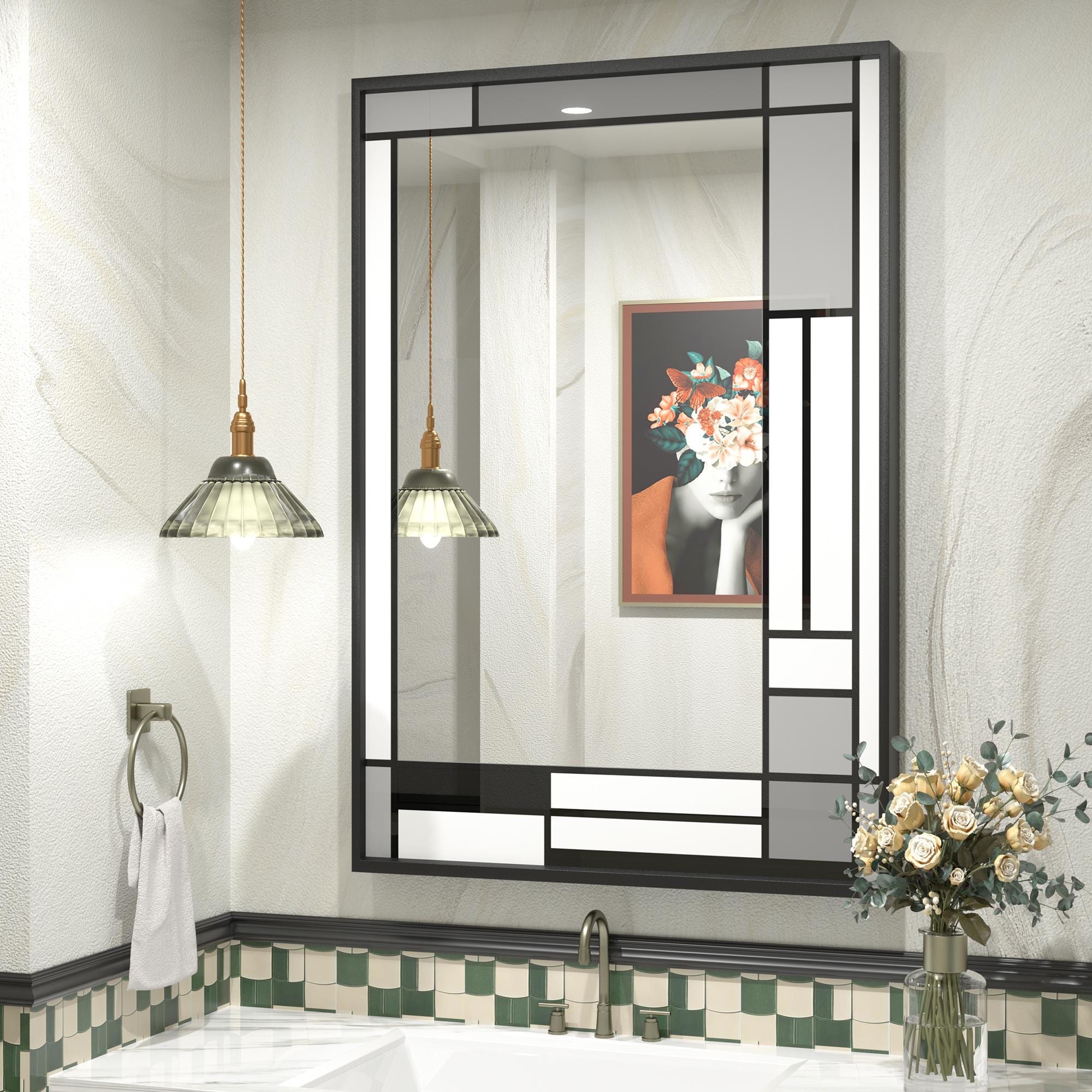 Apmir Metal Black Frame Bathroom Vanity Mirror Wall Mounted in Tempered Glass