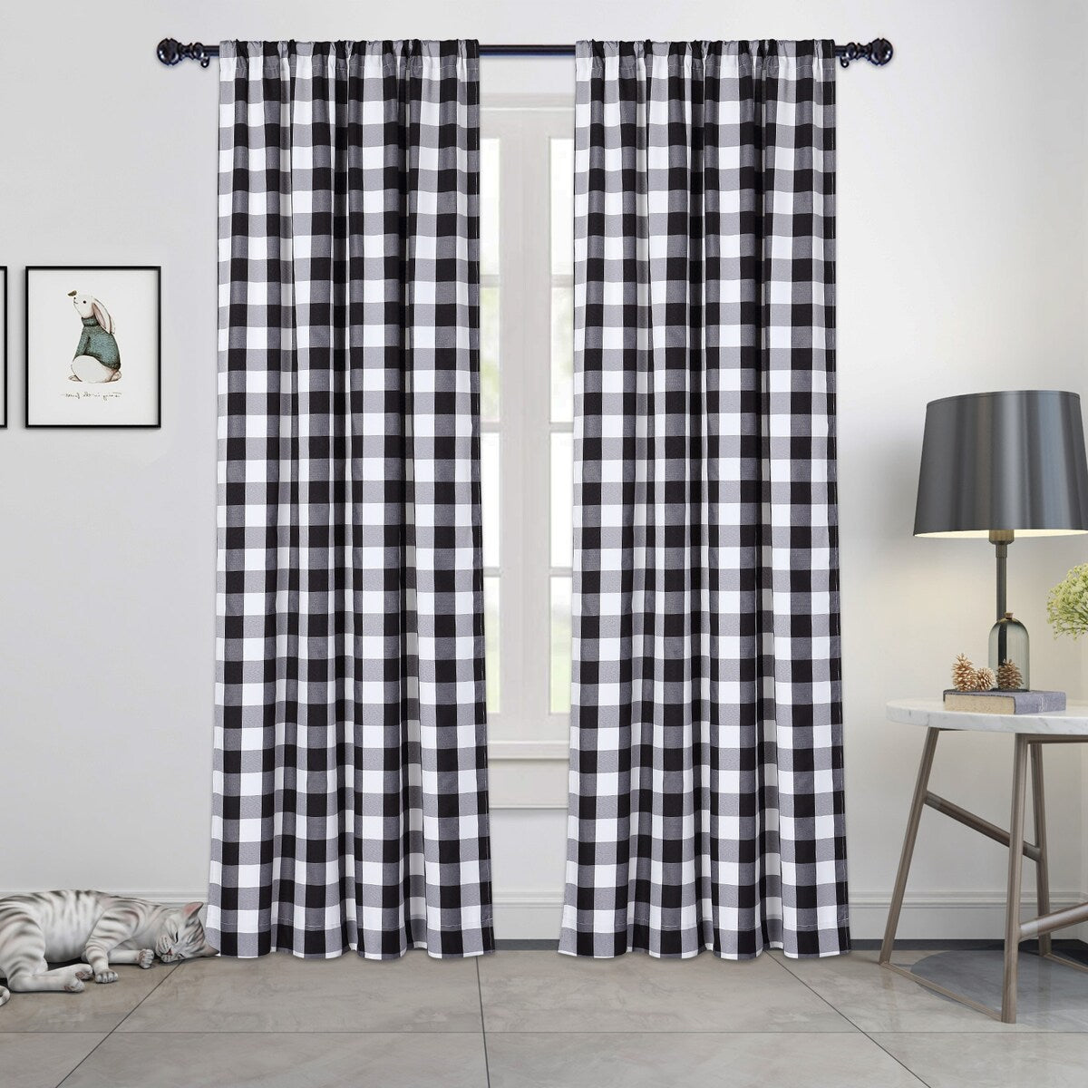 Garvee Buffalo Checker Plaid Curtain Yarn Dyed Fabric Light Filtering Drapes, 2 Panels