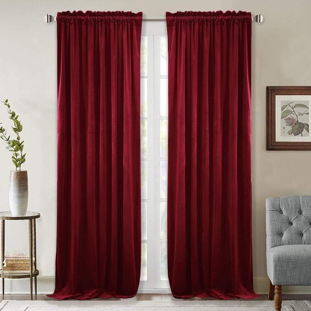 Natural Curtains for Nursery Bedroom Soft Velvet W42 x L96, 2 Panels