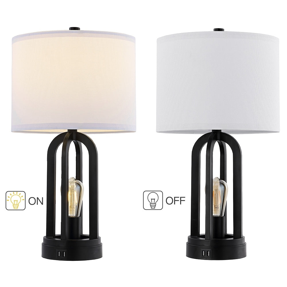 Black Table Lamp with USB Port and Nightlight, LED Bulbs Included (Set of 2) - 22.75'' H