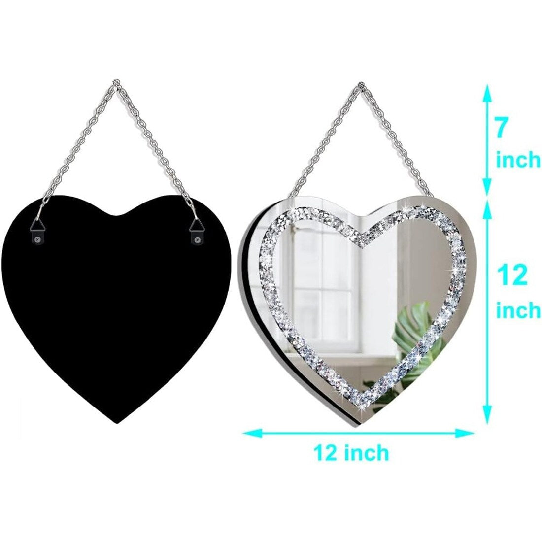 Heart Shaped Silver Glass Mirror 12 x 12 Inch Mirror Wall Set of 2 - 12x12 inch