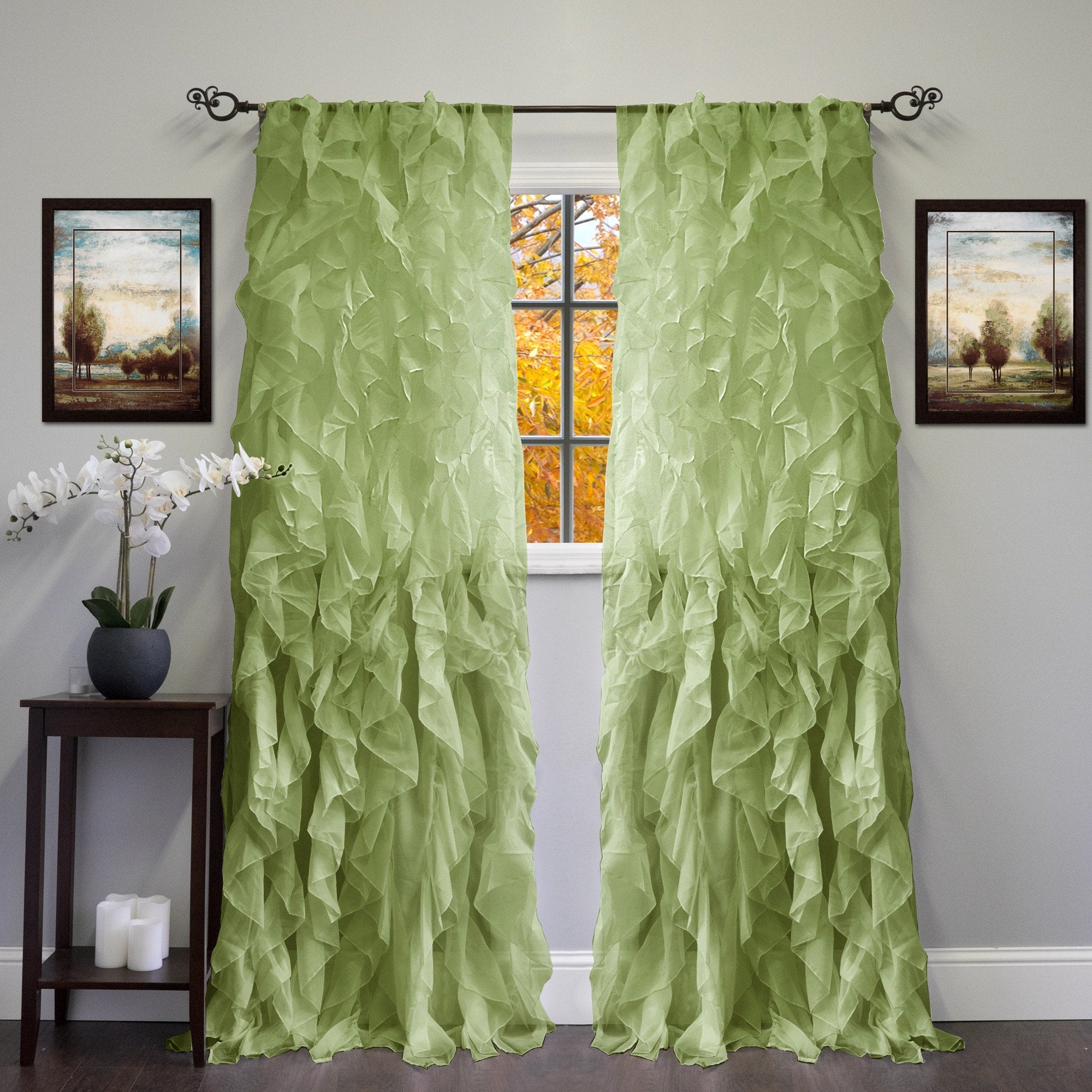 Sweet Home Collection Sheer Voile Waterfall Ruffled Tier 108 Inch Single Curtain Panel - 108 long x 50 wide