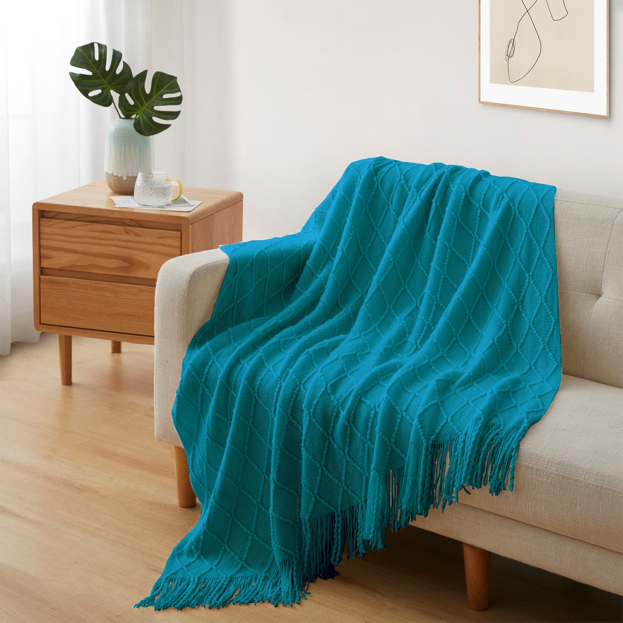 Lightweight 50x60 Diamond Knit Throw Blanket Couch Cover