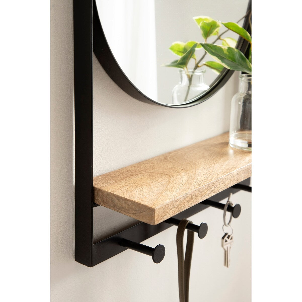 Kate and Laurel Chadwin Round Mirror with Shelf and Hooks