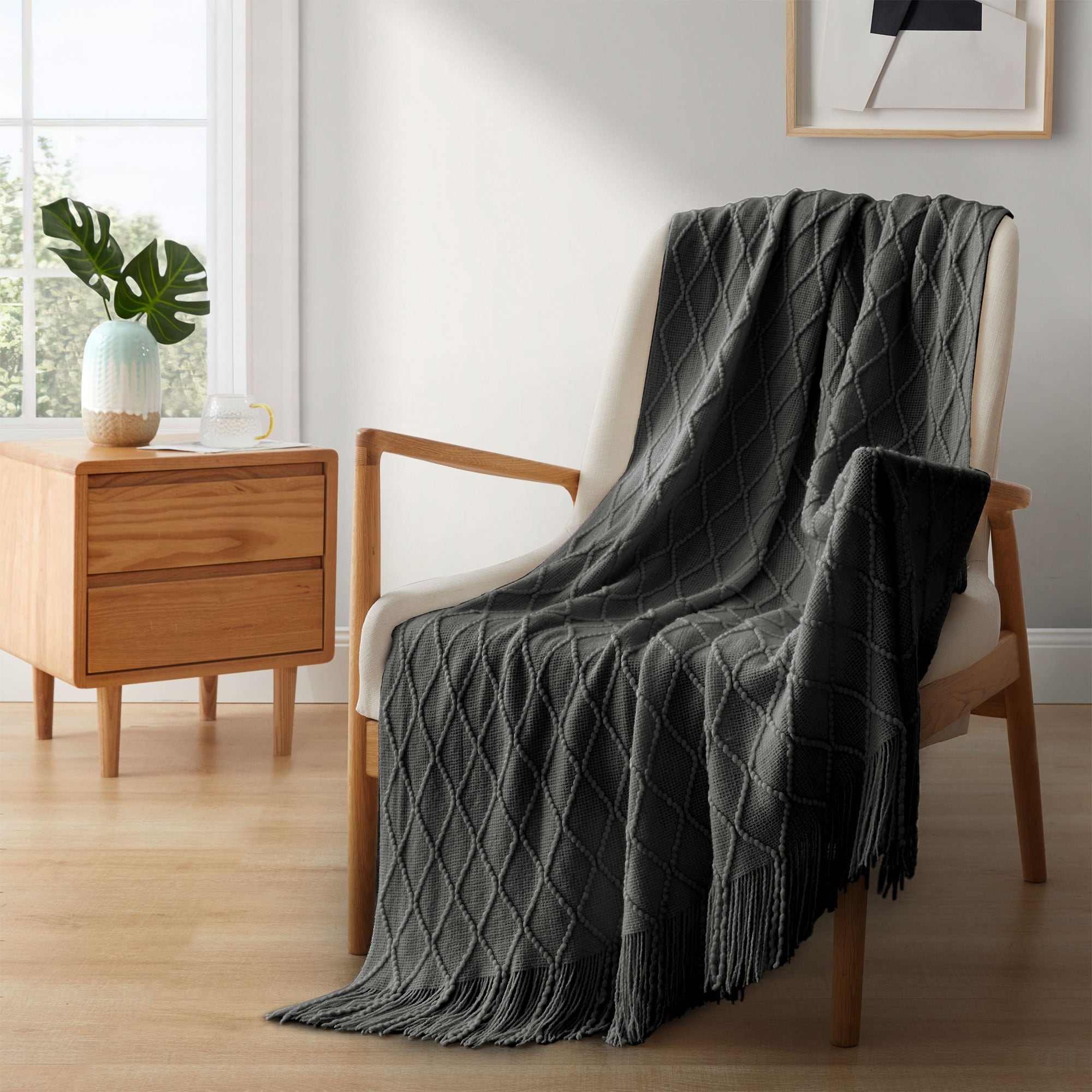 Lightweight 50x60 Diamond Knit Throw Blanket Couch Cover