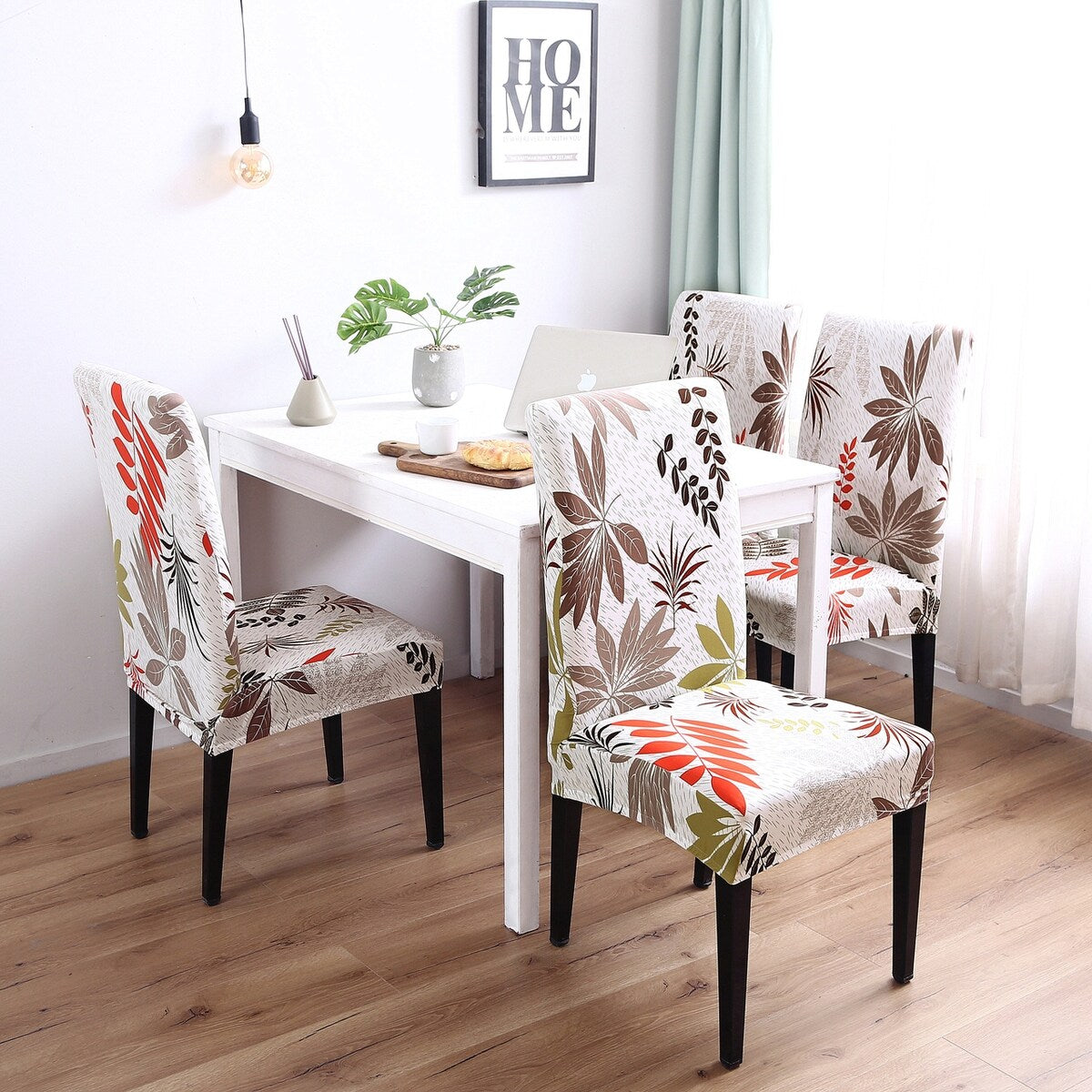 Enova Home Elastic Elegant Polyester and Spandex Stretch Washable Dining Chair Slipcover 2 Pcs