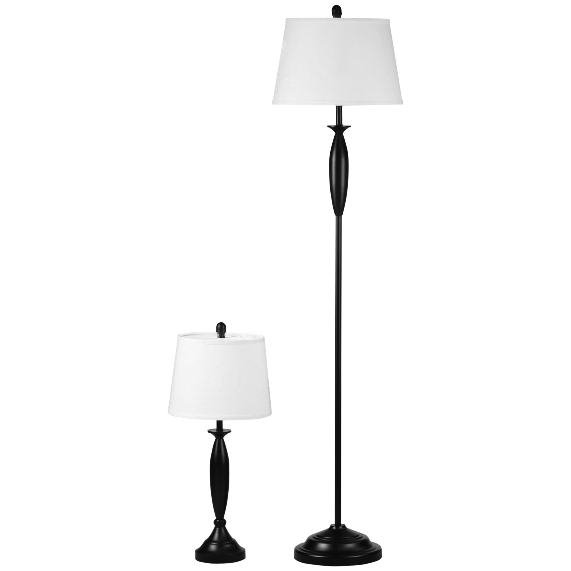 HOMCOM Modern Table Floor Lamp Set of 2 for Living Room, 2 Piece Lamp Set with Linen Lampshade Steel Base for Bedroom