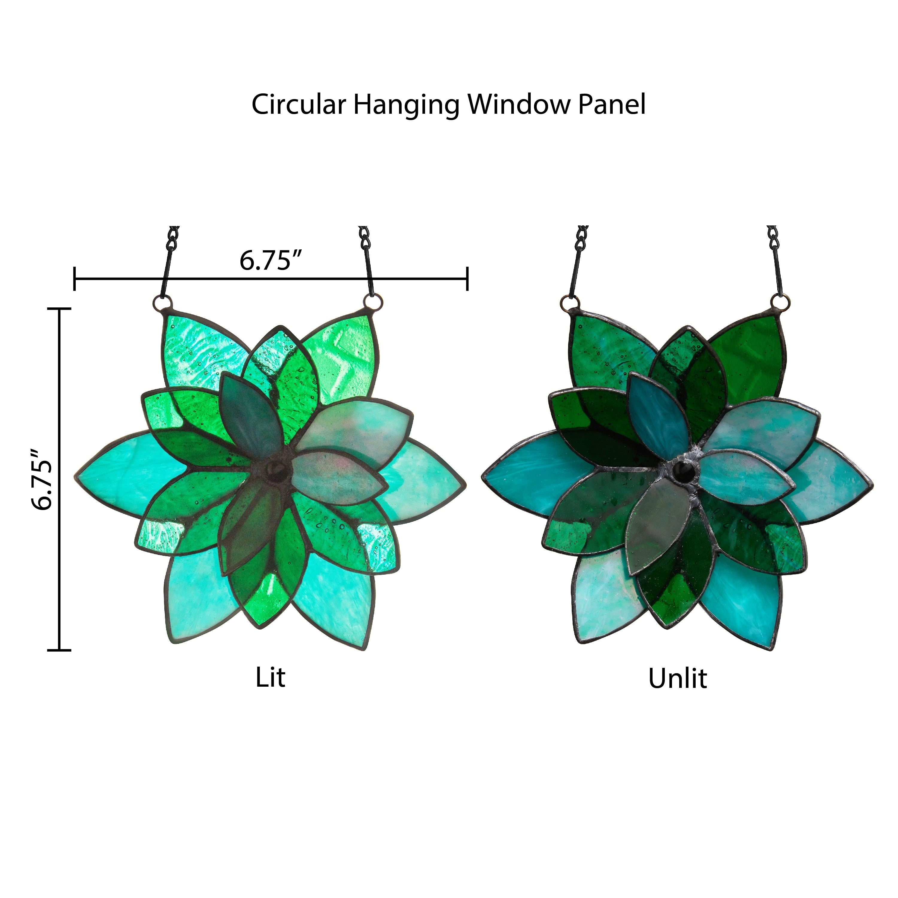 3-Dimensional Flower River of Goods Blue and Green Stained Glass Window Panel