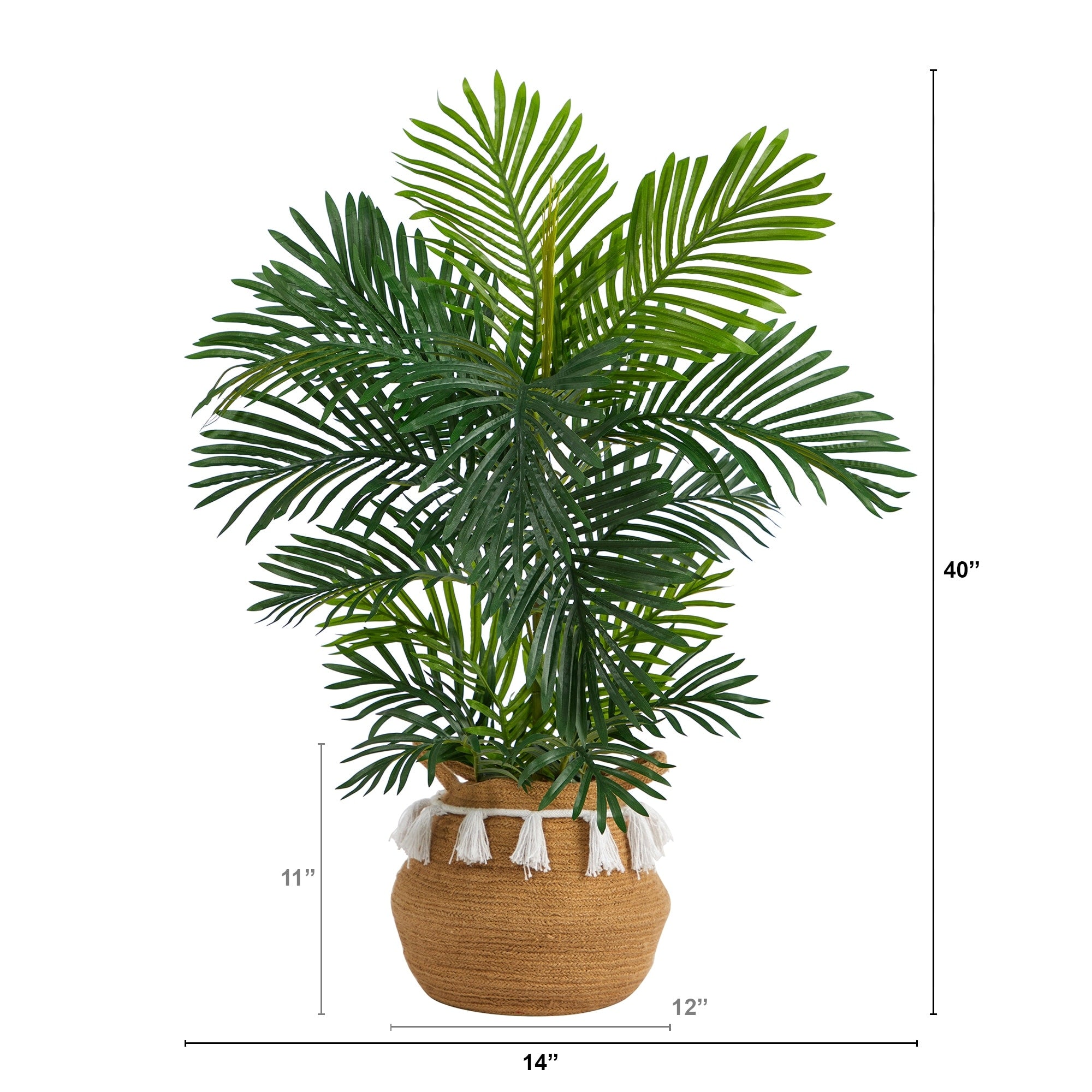 40 Areca Artificial Palm Tree in Boho Chic Handmade Natural Cotton Woven Planter with Tassels UV Resistant (Indoor/Outdoor)