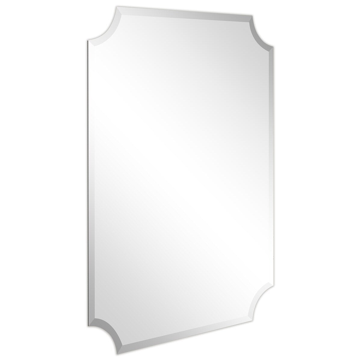 Frameless Rectangle Scalloped Beveled Wall Mirror - Clear