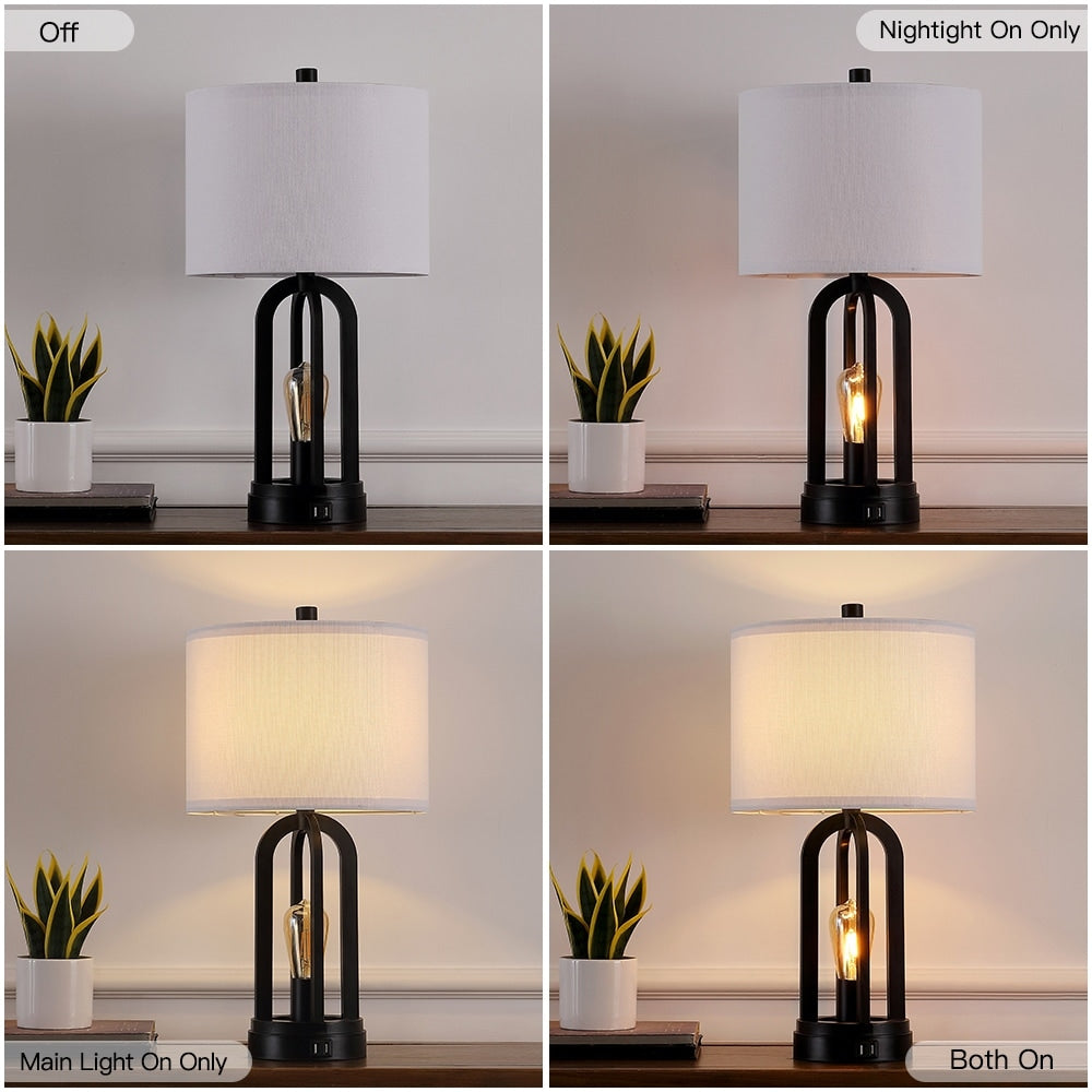 Black Table Lamp with USB Port and Nightlight, LED Bulbs Included (Set of 2) - 22.75'' H