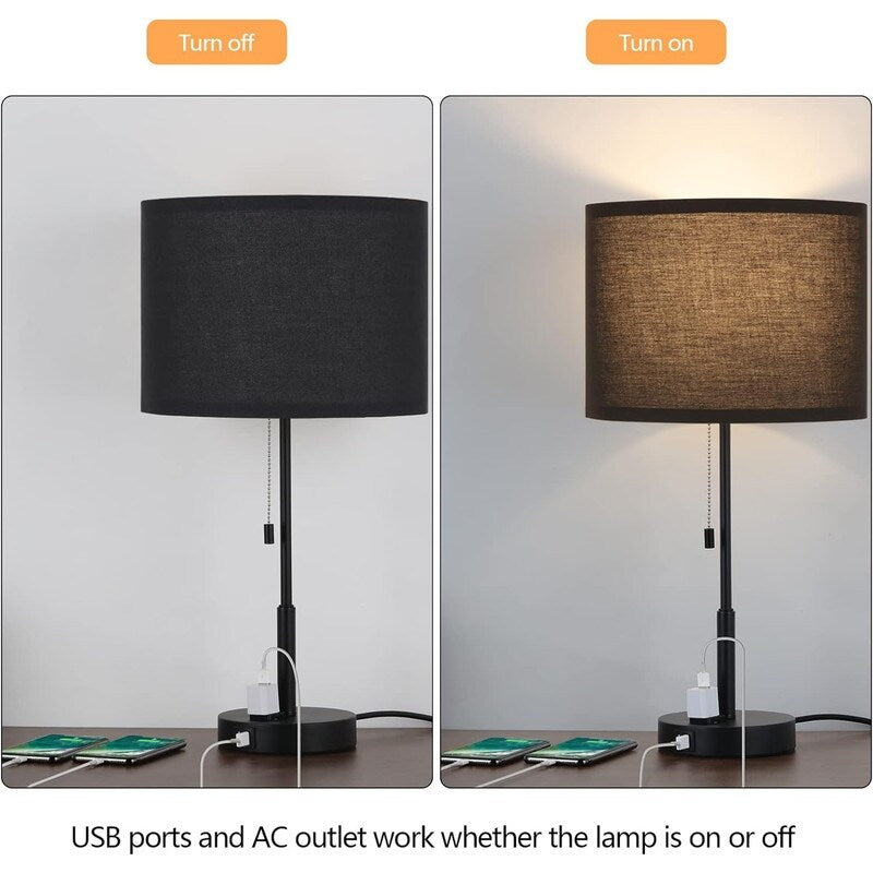 21.7 Table Lamp (Set of 2) with USB Charging Port, Nightstand Lights - 11D x 11W x 21.7H