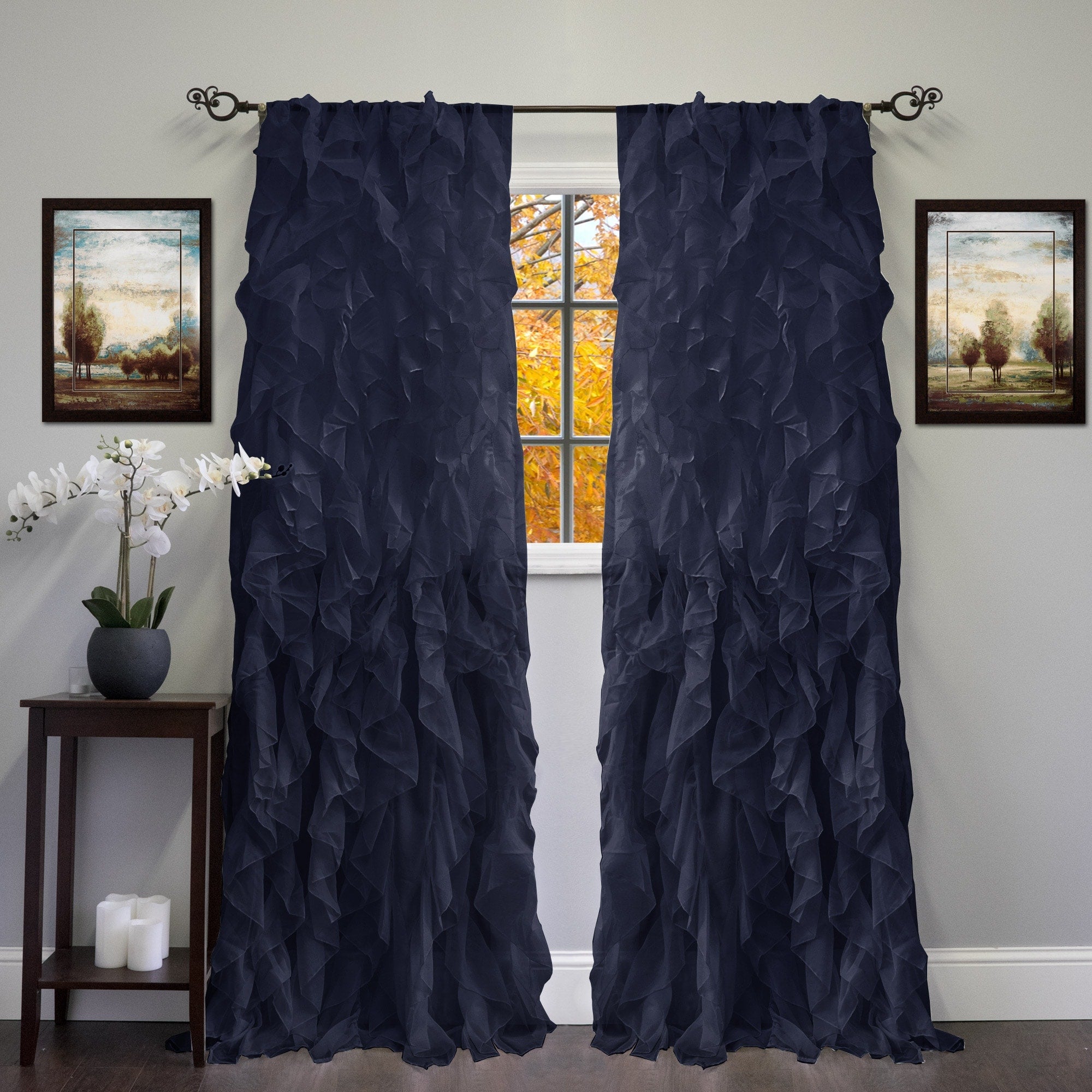 Sweet Home Collection Sheer Voile Waterfall Ruffled Tier 108 Inch Single Curtain Panel - 108 long x 50 wide