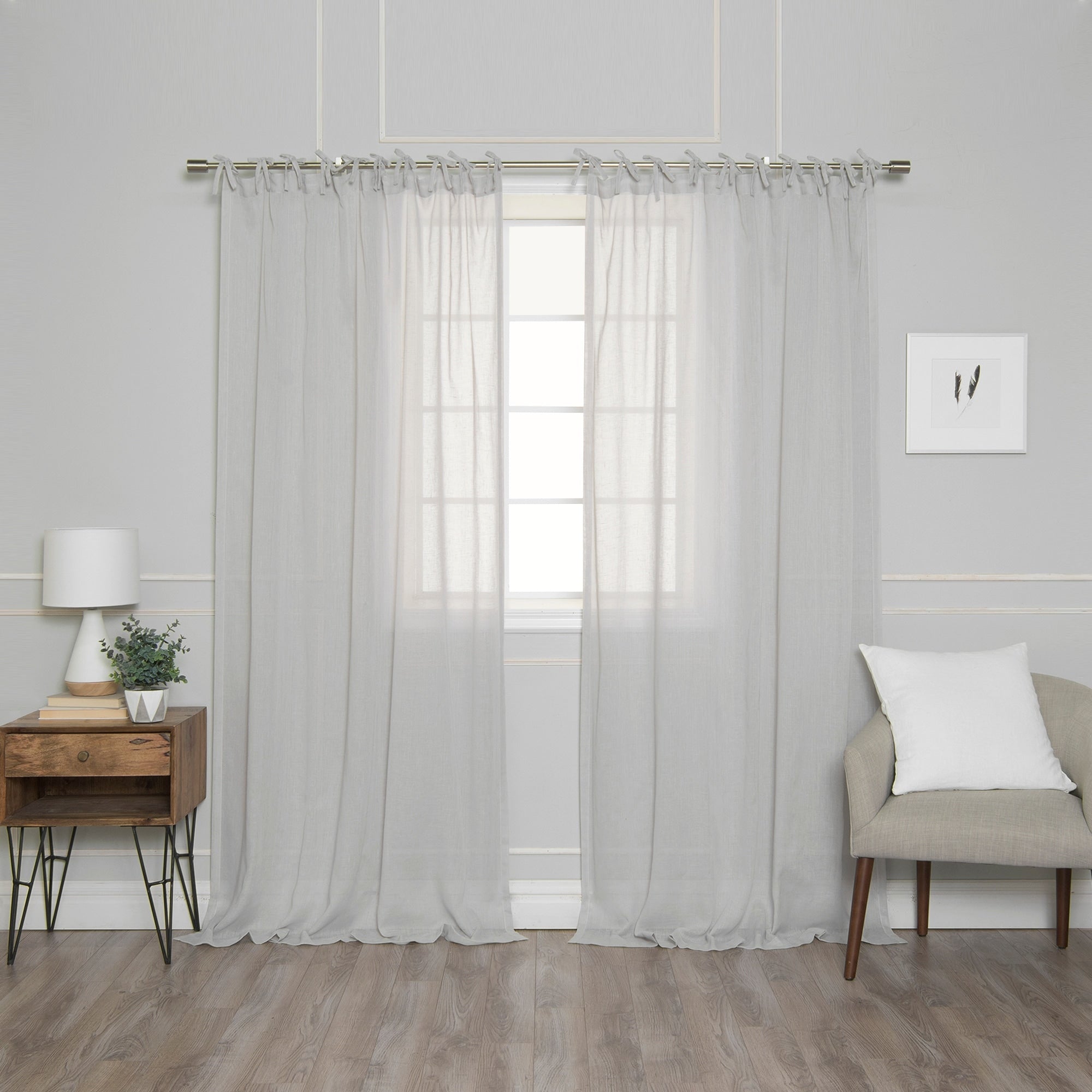 Aurora Home Textured Faux Linen Tie Top Curtain Panel Pair - 84 & 96