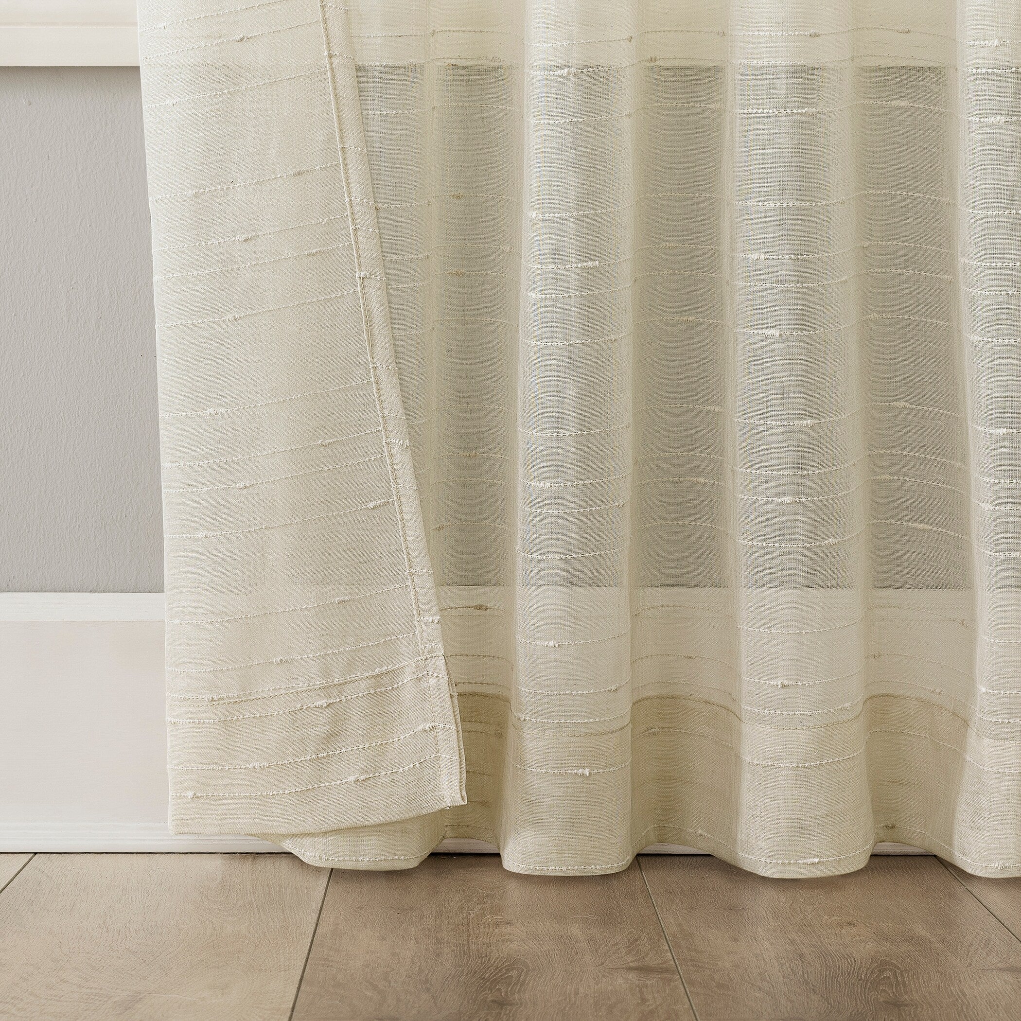 No. 918 Noemi Slub Stripe Rope Tab Semi-Sheer Tie Top Curtain Panel, Single Panel