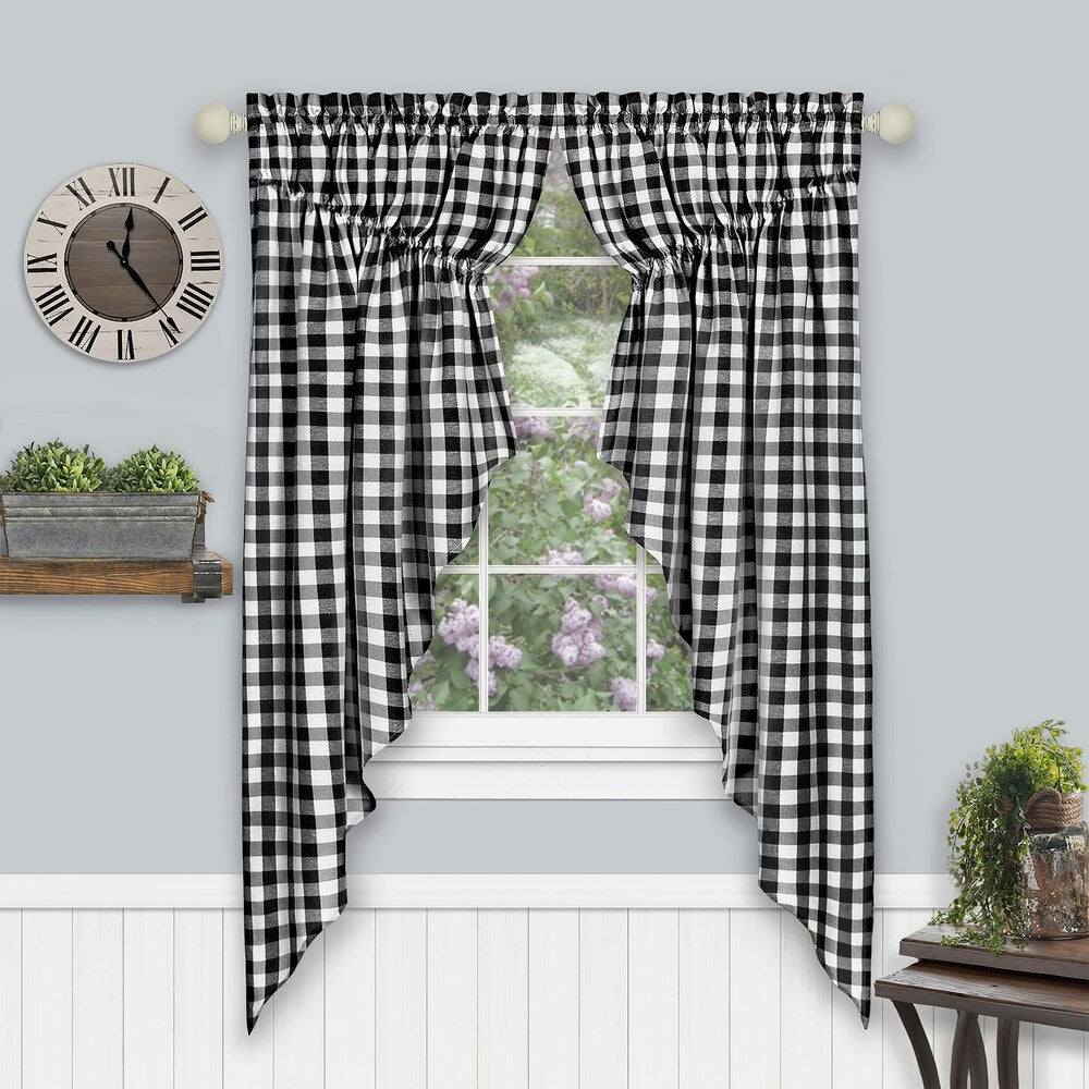 Buffalo Check Gathered Swag Window Curtain Pair - 72x63