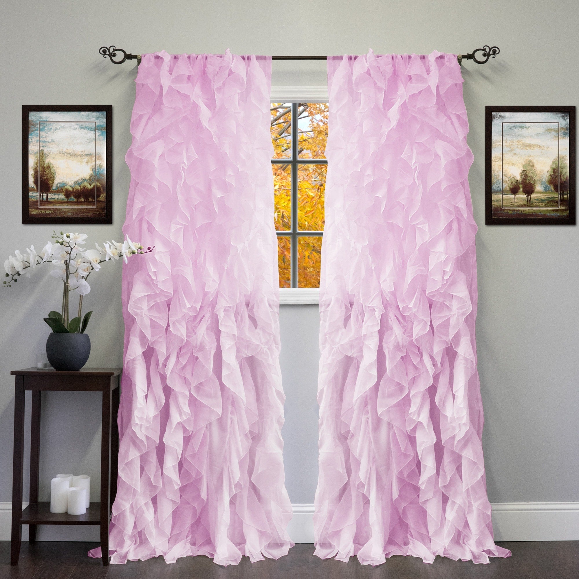 Sweet Home Collection Sheer Voile Waterfall Ruffled Tier 108 Inch Single Curtain Panel - 108 long x 50 wide