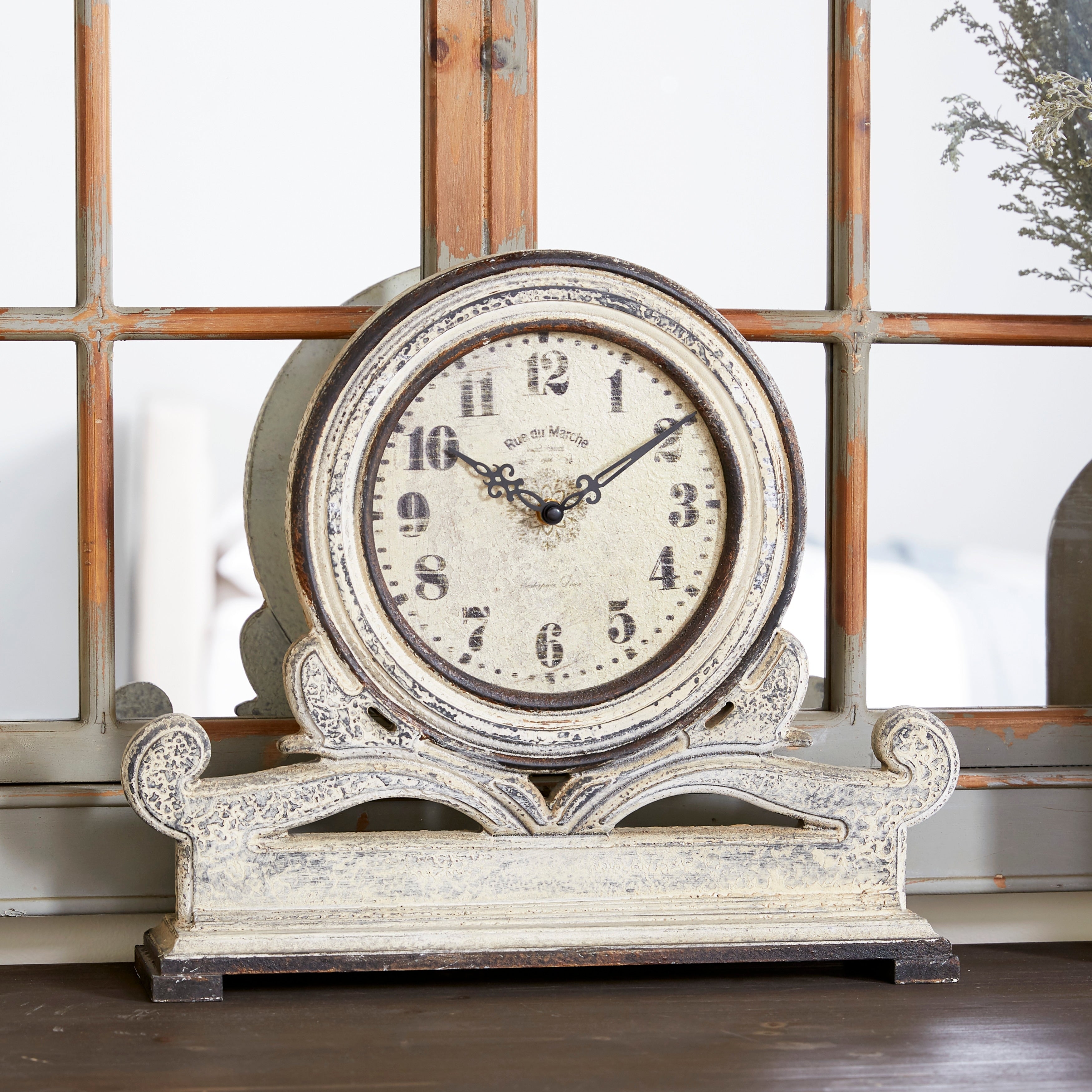 Wooden Scroll Clock - White - Roche River Decor - 4W x 16L x 15H