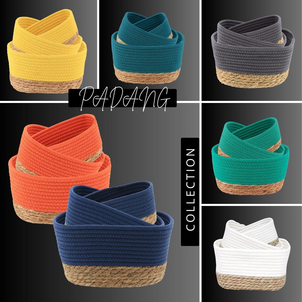 Cotton Storage Baskets Organizer Padang Set of 3 - 9 in. L x 5.9 in. D x 5.3 in. H