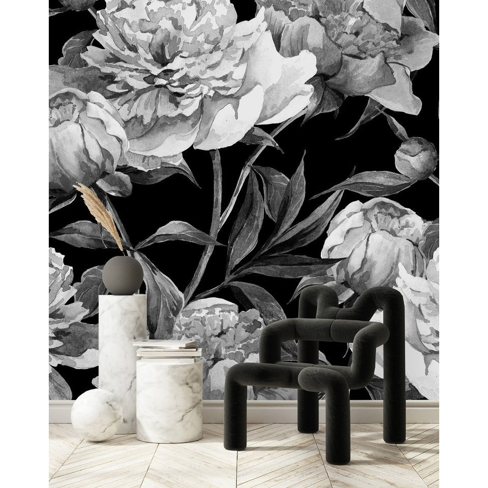 Black and White Peonies Wallpaper Peel and Stick and Prepasted