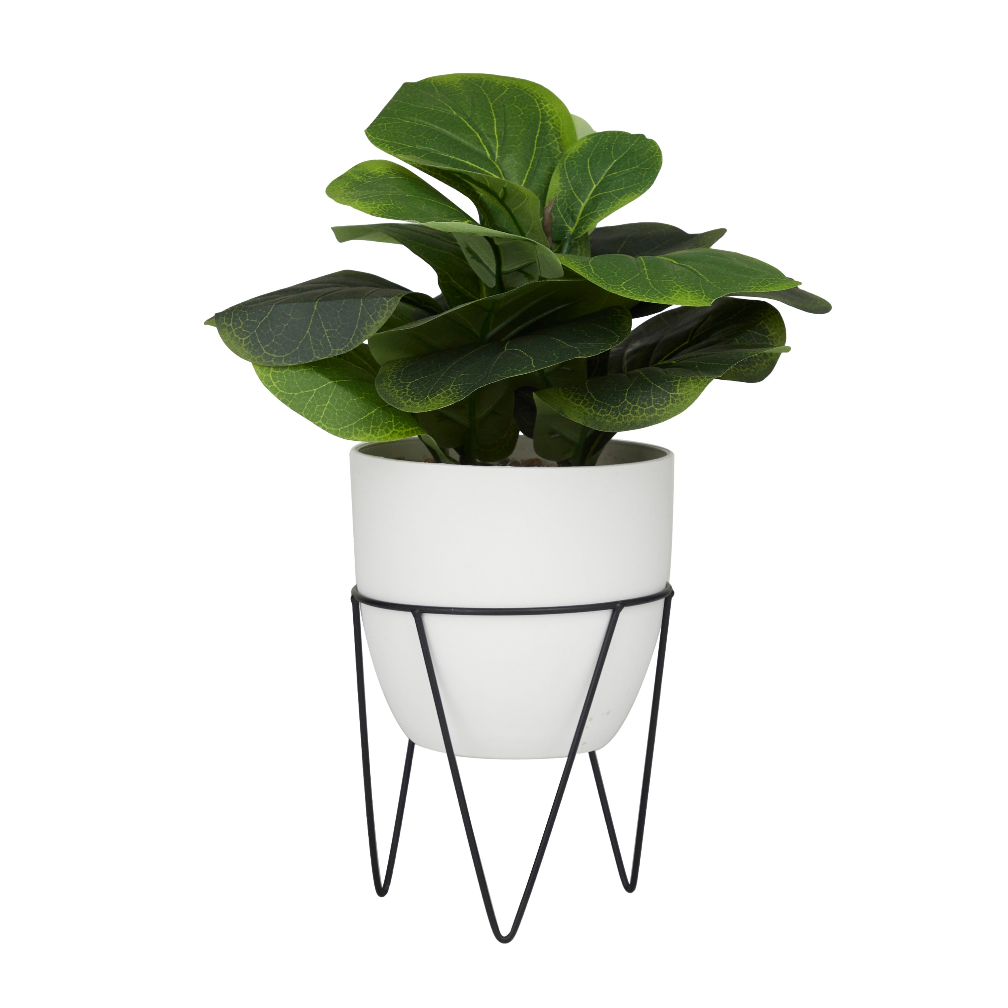 Faux Foliage Pilea Artificial Plant with Realistic Leaves and Metal Stand and White Pot - Green - Roche River Decor