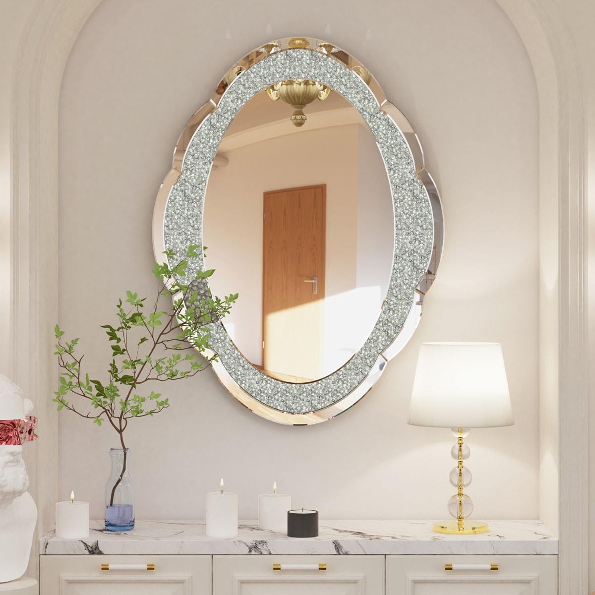 Asymmetrical Cloud-shape Wall Mirror with Crystal Crushed Diamonds