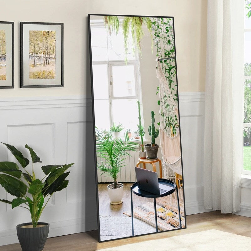 Modern Glam Rectangular Full-length Floor Mirror Wall Mount for Living Room