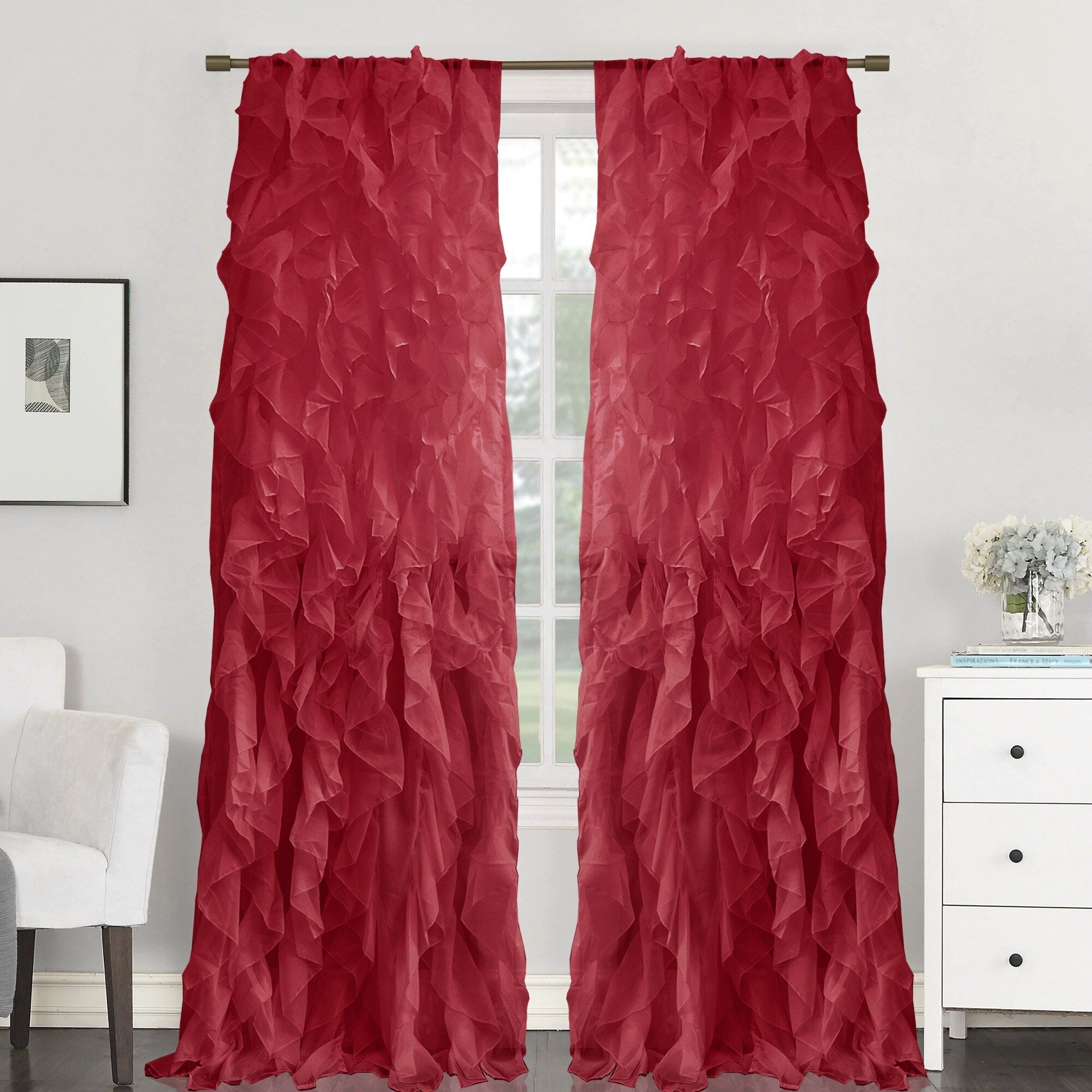 Sweet Home Collection Sheer Voile Waterfall Ruffled Tier 108 Inch Single Curtain Panel - 108 long x 50 wide