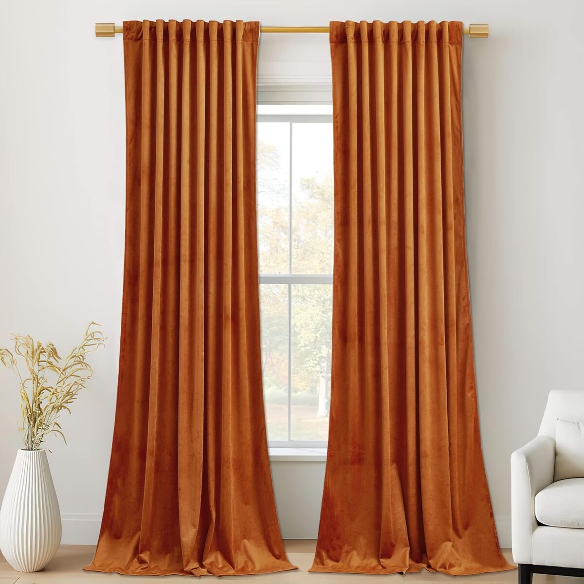 Velvet Curtains , Back Tab Heavy Thick Living Room Drapes Light Blocking Privacy Protect Curtain Panels , W52 x L96, 2 Panels